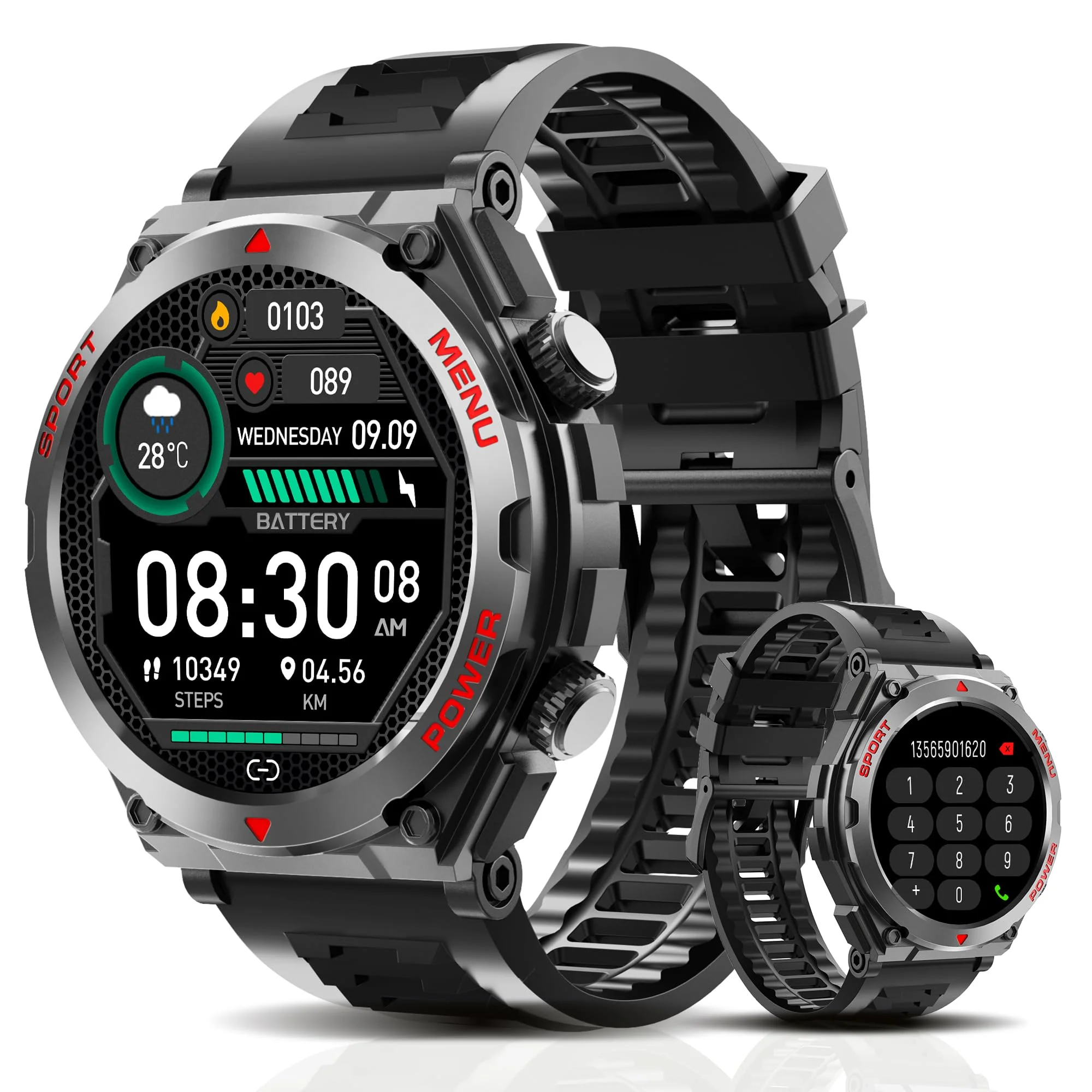 Military Smart Watch, 1.52-Inch Touch Screen Tactical Smartwatch with Text and Call, Heart Rate, Blood Oxygen, and Activity Trackers - Compatible with iPhone and Android, for Men and Women(Black) Black