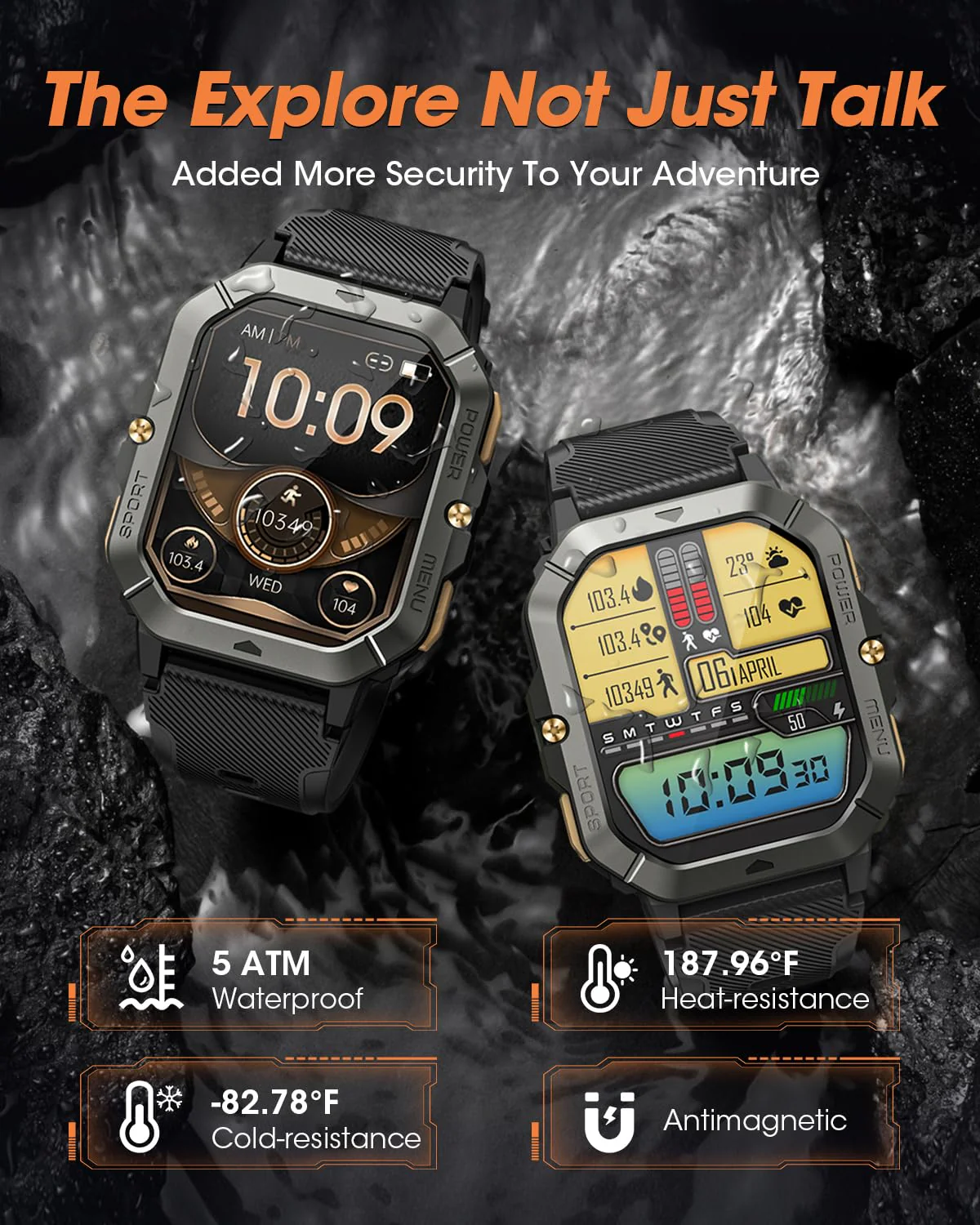 Military Smart Watches for Men (Answer/Make Calls), 2.02'' Fitness Smart Watch for Android and iPhone, Waterproof Fitness Tracker with Blood Pressure/Heart Rate/Sleep/100+ Sport Modes, Watches for Men Black - Image 2