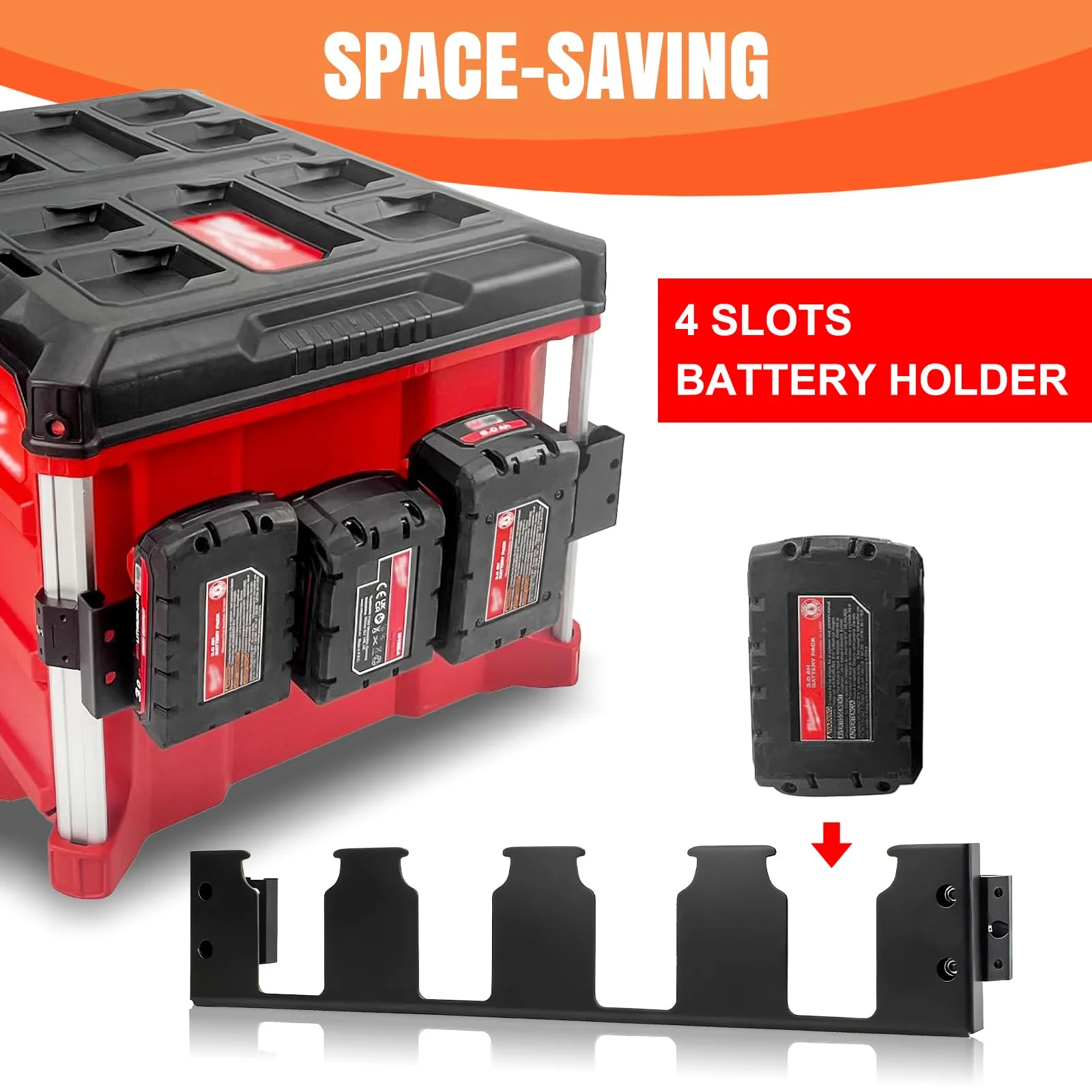 Milwaukee Packout M18 Battery Holder – 4-Slot Side-Mount Storage Compatible with Milwaukee M18 Battery,Tool-Free Installation - Image 5