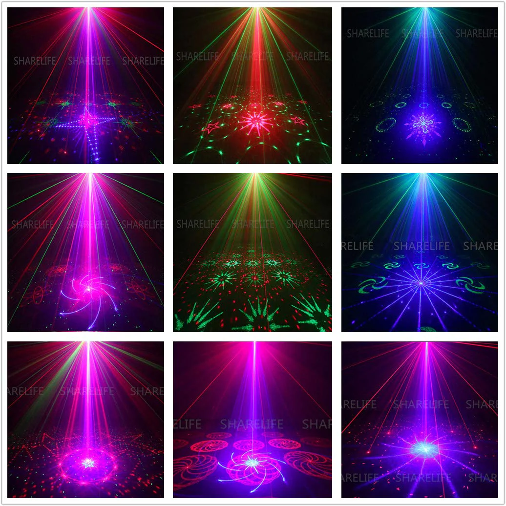 Mini 4 Lens 128 RGRB Patterns Laser Effect Mixed Blue LED Background Projector Light Remote Music Auto for DJ Party Show Home Gig Xmas Stage Lighting SL128RGRB - Image 5