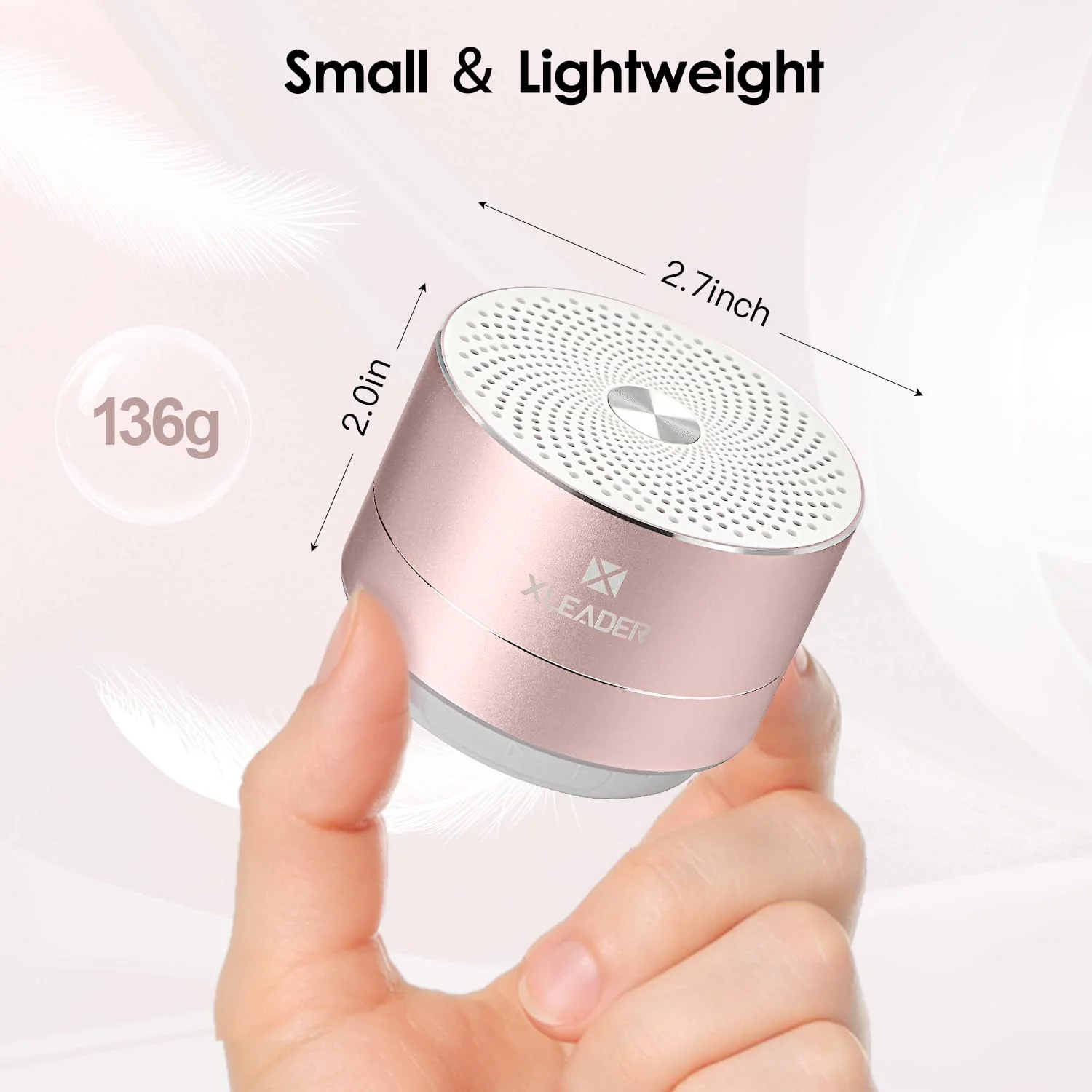 Mini Bluetooth Shower Speaker, IPX6 Waterproof Speaker, with RGB Lights, Mic, Portable Silicone Lanyard, Suction Cup, Clear Sound&Rich Bass, 12h Playtime, Small Pink Gifts for Girls Women Pink Rose Gold - Image 2