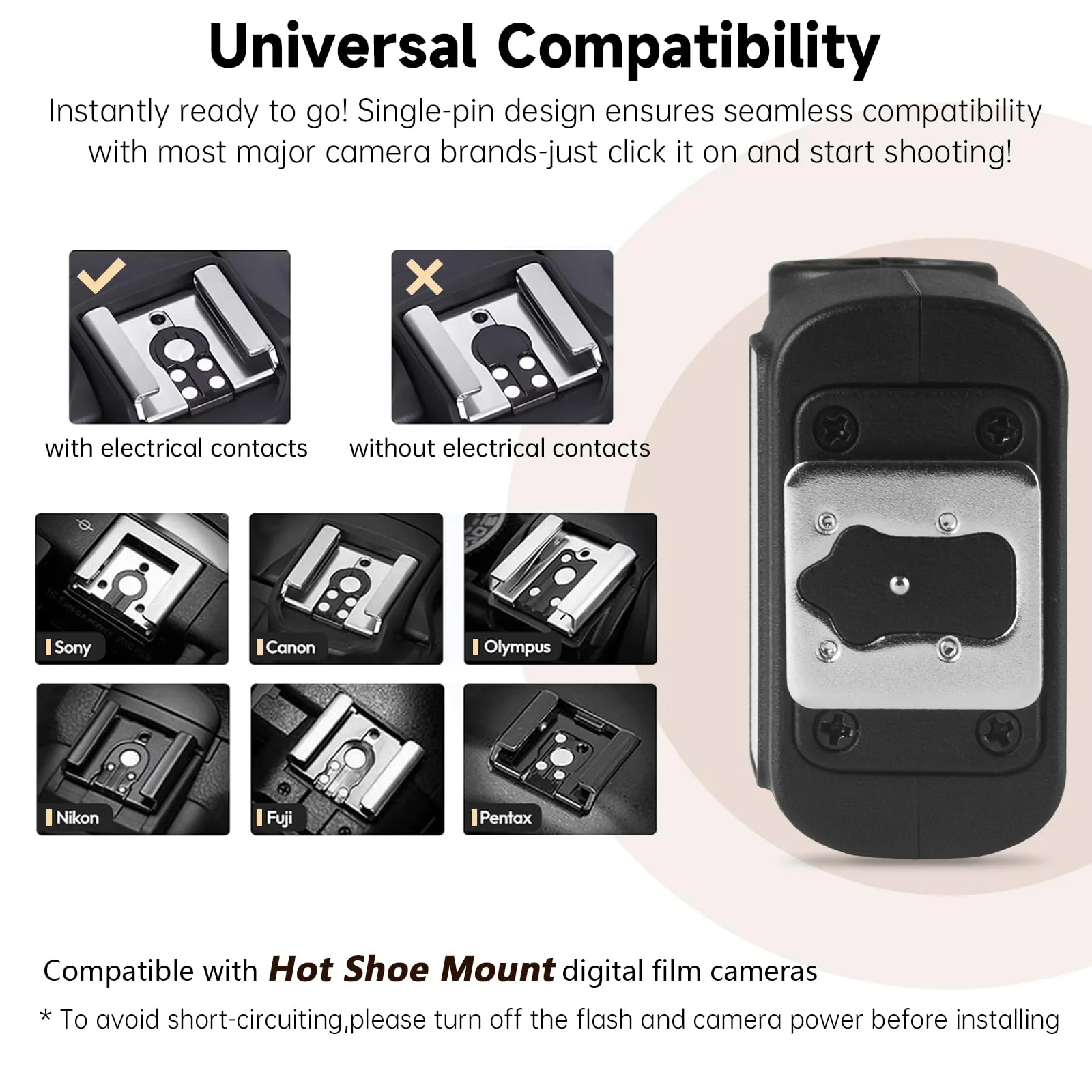 Mini Camera Flash Speedlite with Video Light, GN8 6500K Adjustable External Flash, Universal Single Contact Hot Shoe Mount, Compatible with Canon/Nikon/Sony/Fuji/DSLR Black A - Image 3