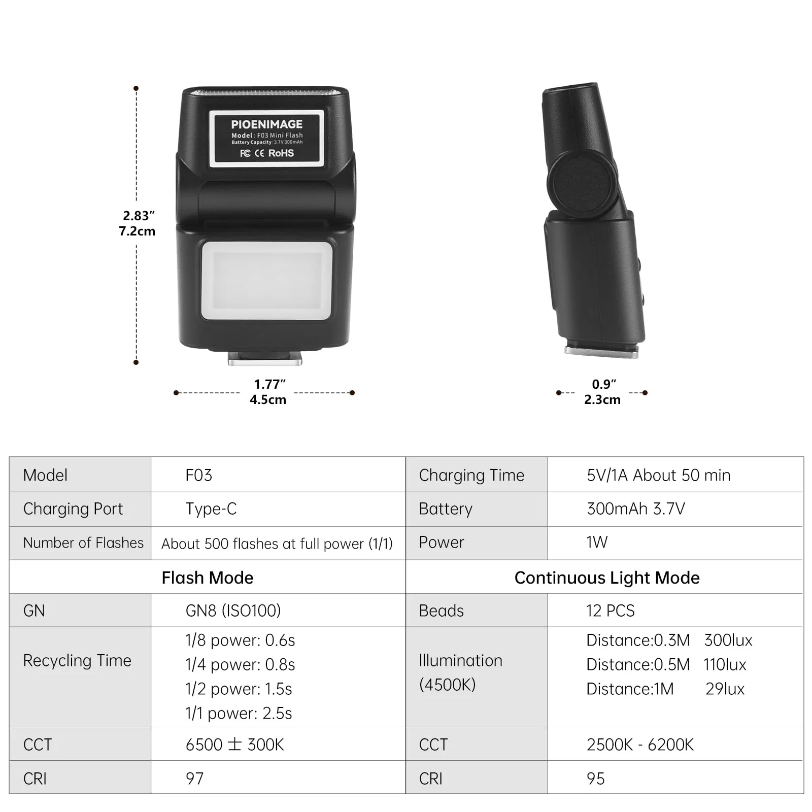 Mini Camera Flash Speedlite with Video Light, GN8 6500K Adjustable External Flash, Universal Single Contact Hot Shoe Mount, Compatible with Canon/Nikon/Sony/Fuji/DSLR Black A - Image 7