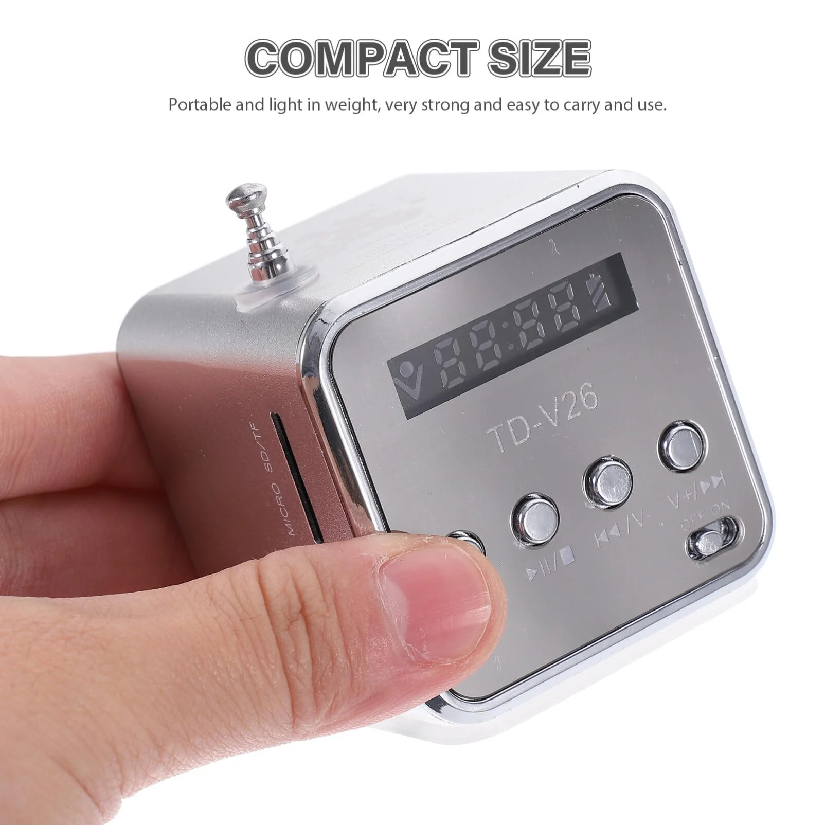 Mini Digital Portable Music MP3/4 Player Micro SD/TF USB Disk Speaker FM Radio (Silver) - Image 5
