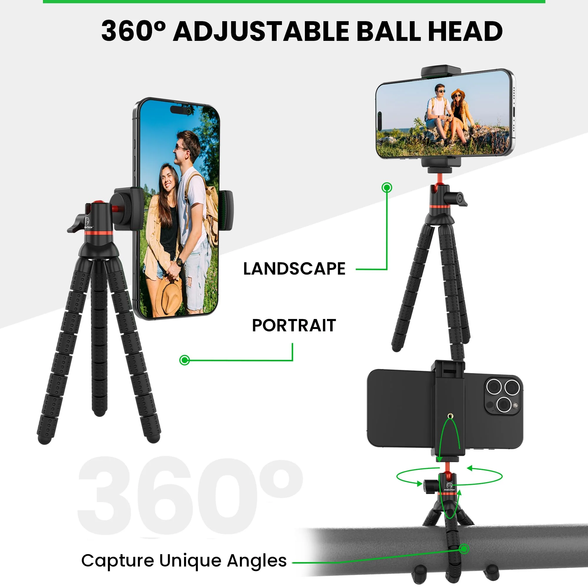 Mini Flexible Tripod for Cell Phones - iPhone Tripod Stand with Wireless Remote Shutter - Fits Any Phone - Portable, Small Travel Tripod for iPhone, Android, Camera & GoPro - Image 2