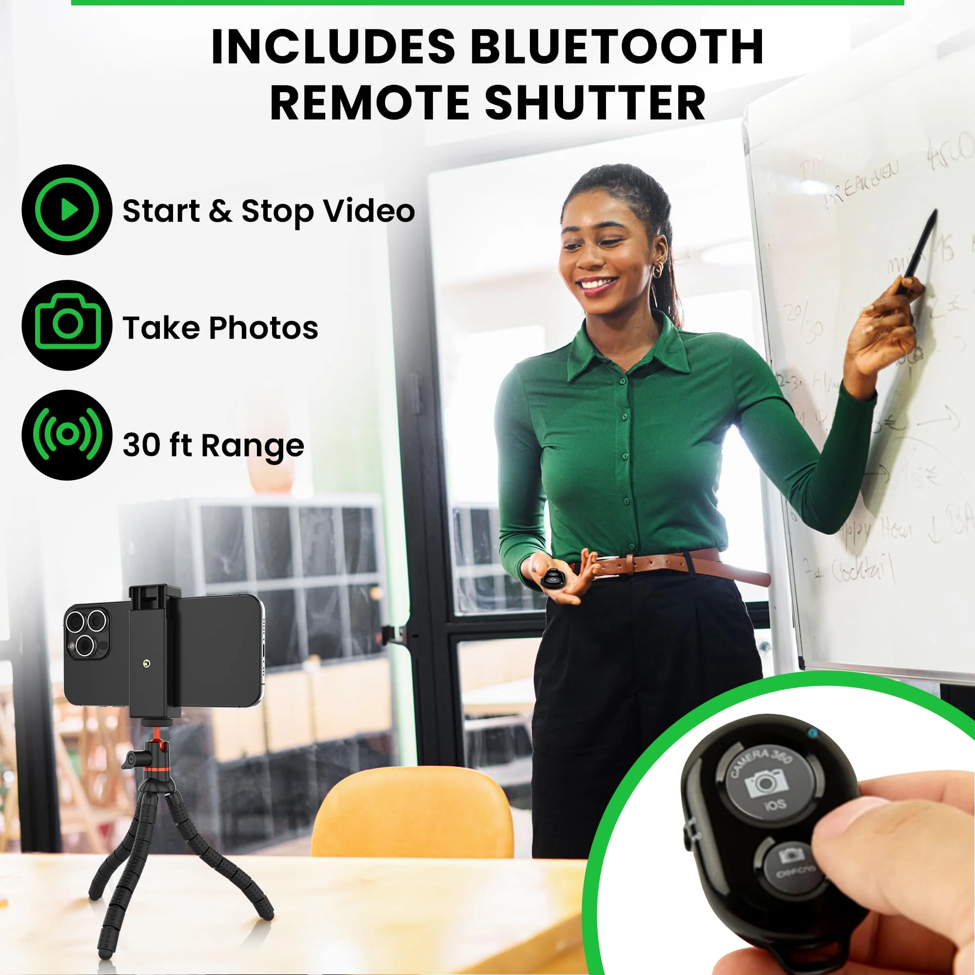 Mini Flexible Tripod for Cell Phones - iPhone Tripod Stand with Wireless Remote Shutter - Fits Any Phone - Portable, Small Travel Tripod for iPhone, Android, Camera & GoPro - Image 4