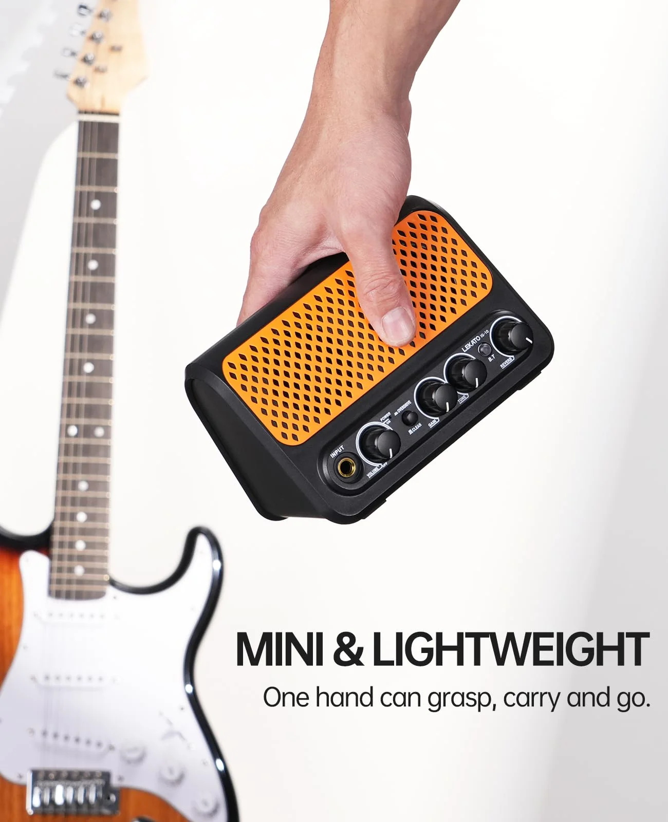 Mini Guitar Amp,LEKATO 10W Portable Electric Guitar Amplifier with Clean & Overdrive Channel,Reverb,Bluetooth Small Guitar Amp for Practice (Black-Orange) Black-Orange - Image 6