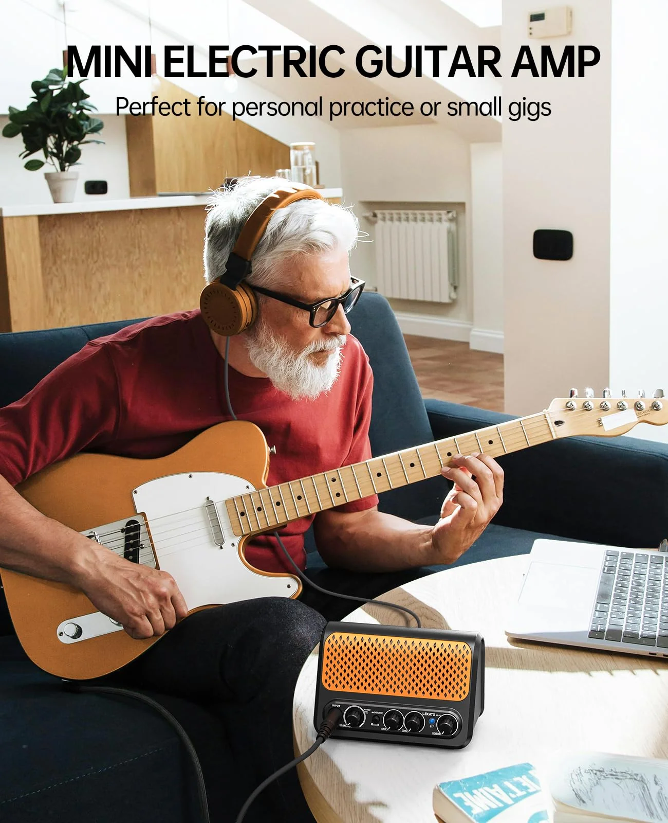 Mini Guitar Amp,LEKATO 10W Portable Electric Guitar Amplifier with Clean & Overdrive Channel,Reverb,Bluetooth Small Guitar Amp for Practice (Black-Orange) Black-Orange - Image 7