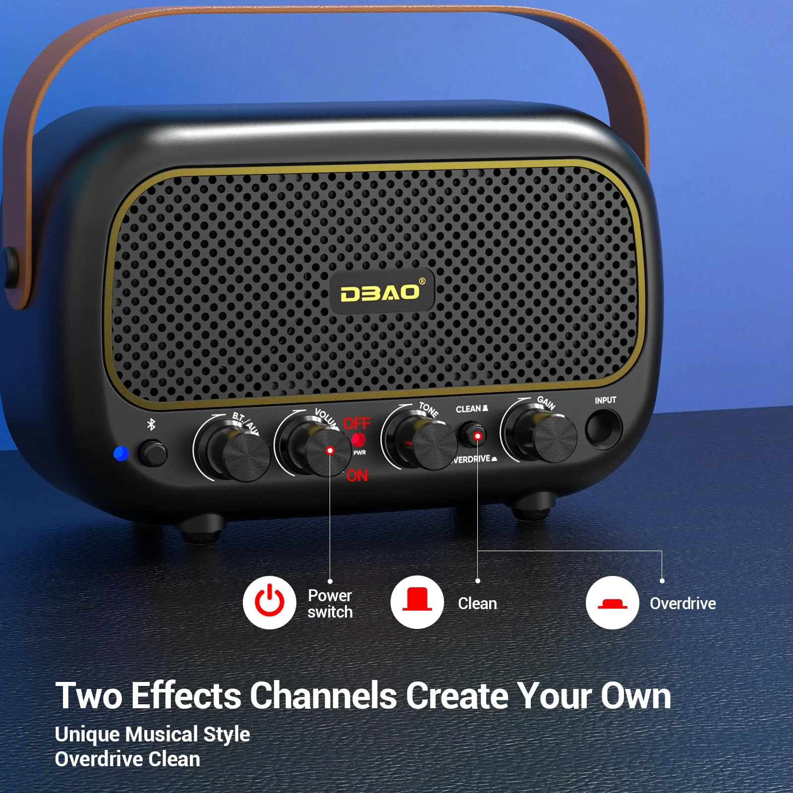 Mini Guitar Amplifier for Electric Guitars 5W Two Speakers Rechargeable Portable Small Amplifier with Clean Overdrive Effects and Bluetooth - Image 2