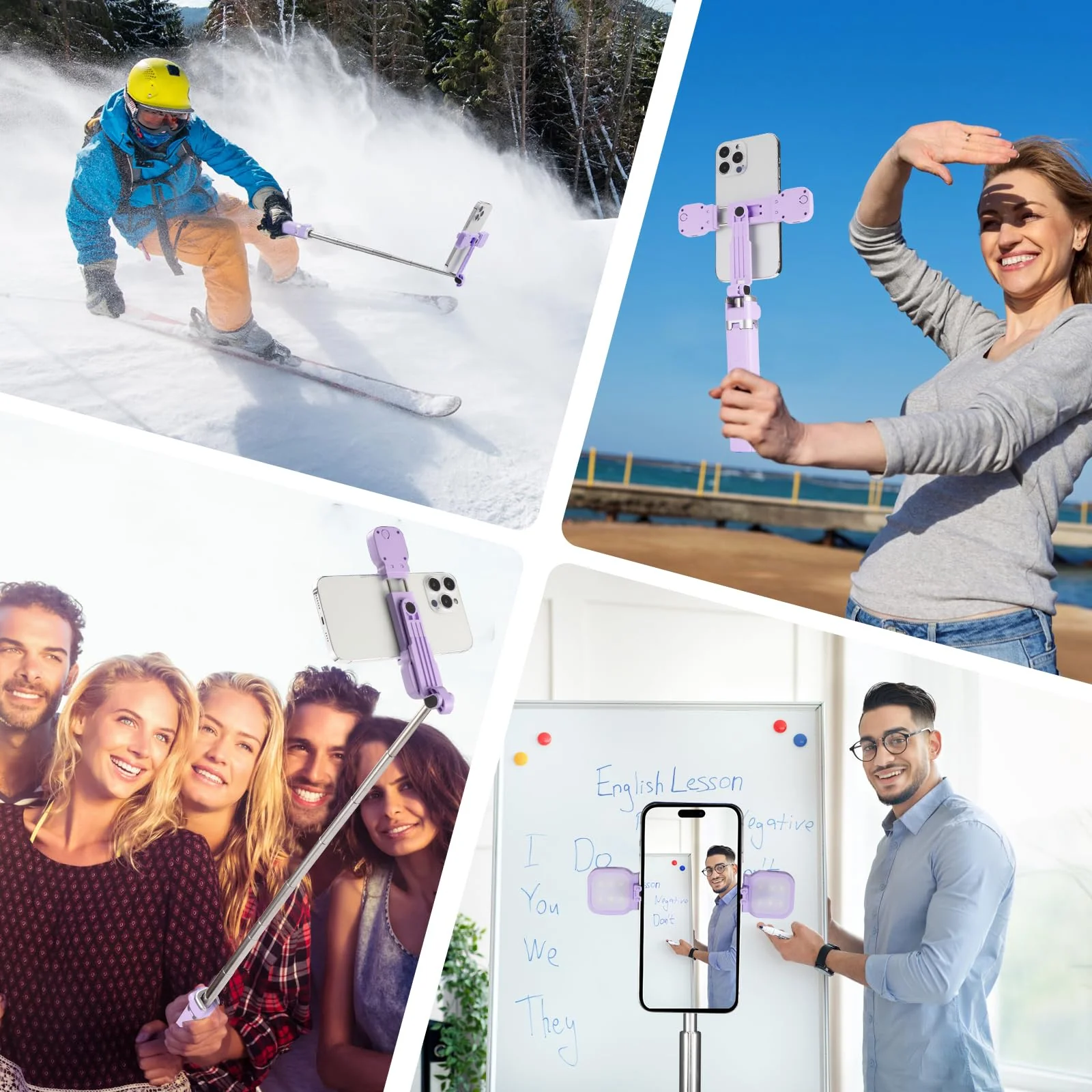 Mini iPhone Tripod Stand,MQOUNY 38" Phone Tripod &Selfie Stick with Wireless Rechargeable Remote & Removable Light, Extendable Tripod Stand 360 Rotation Compatible with iPhone&Android Samsung (Purple) Purple - Image 6