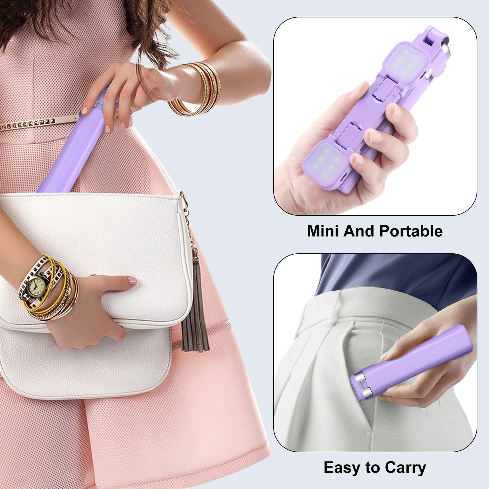 Mini iPhone Tripod Stand,MQOUNY 38" Phone Tripod &Selfie Stick with Wireless Rechargeable Remote & Removable Light, Extendable Tripod Stand 360 Rotation Compatible with iPhone&Android Samsung (Purple) Purple - Image 7