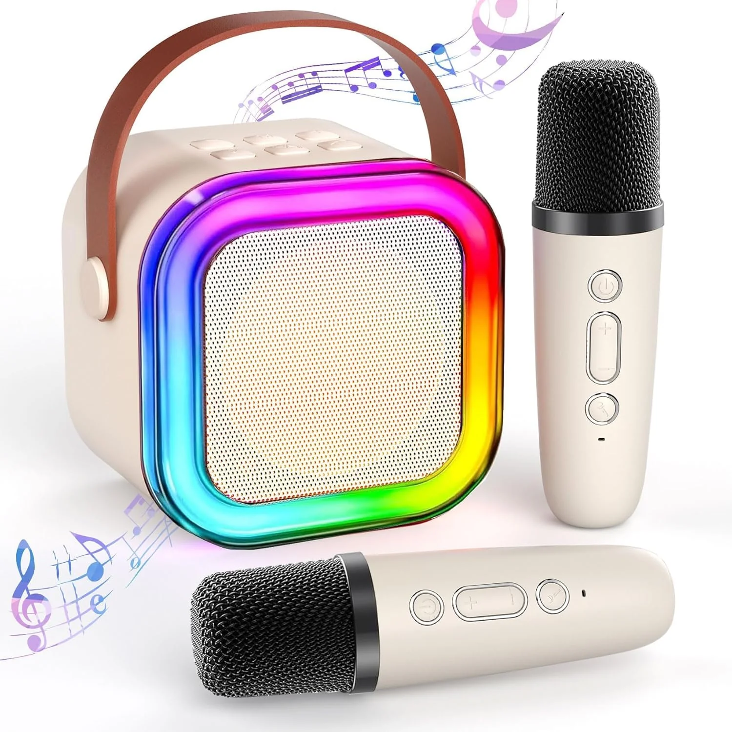 Mini Karaoke Machine for Kids Adults, Portable Bluetooth Karaoke Speaker with 2 Wireless Mics and LED Color Lights, Home Birthday Party for Girls/Boys Ages 3, 4, 5, 6, 7, 8, 9, 10,11, 12+ Year Old