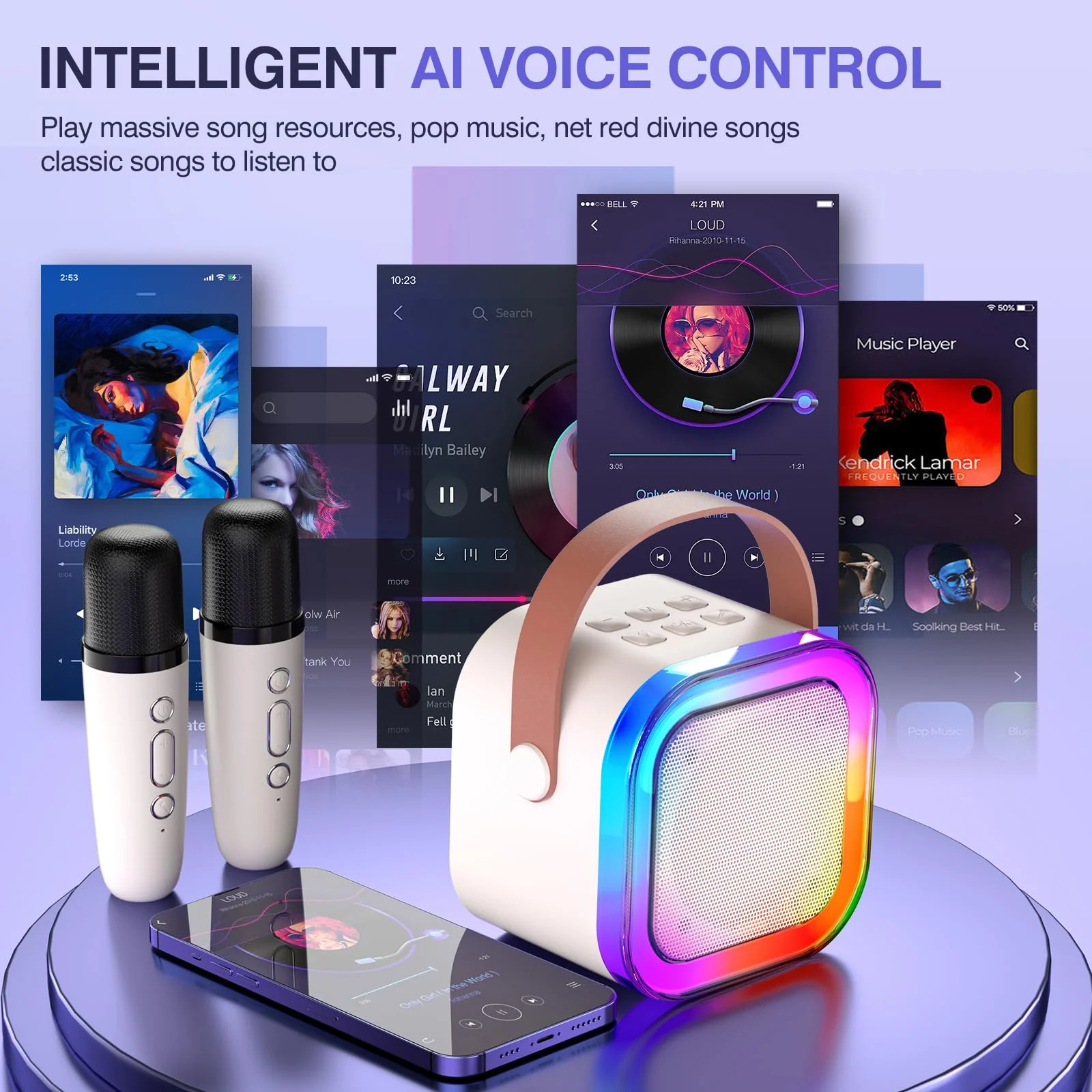 Mini Karaoke Machine for Kids Adults, Portable Bluetooth Karaoke Speaker with 2 Wireless Mics and LED Color Lights, Home Birthday Party for Girls/Boys Ages 3, 4, 5, 6, 7, 8, 9, 10,11, 12+ Year Old - Image 5