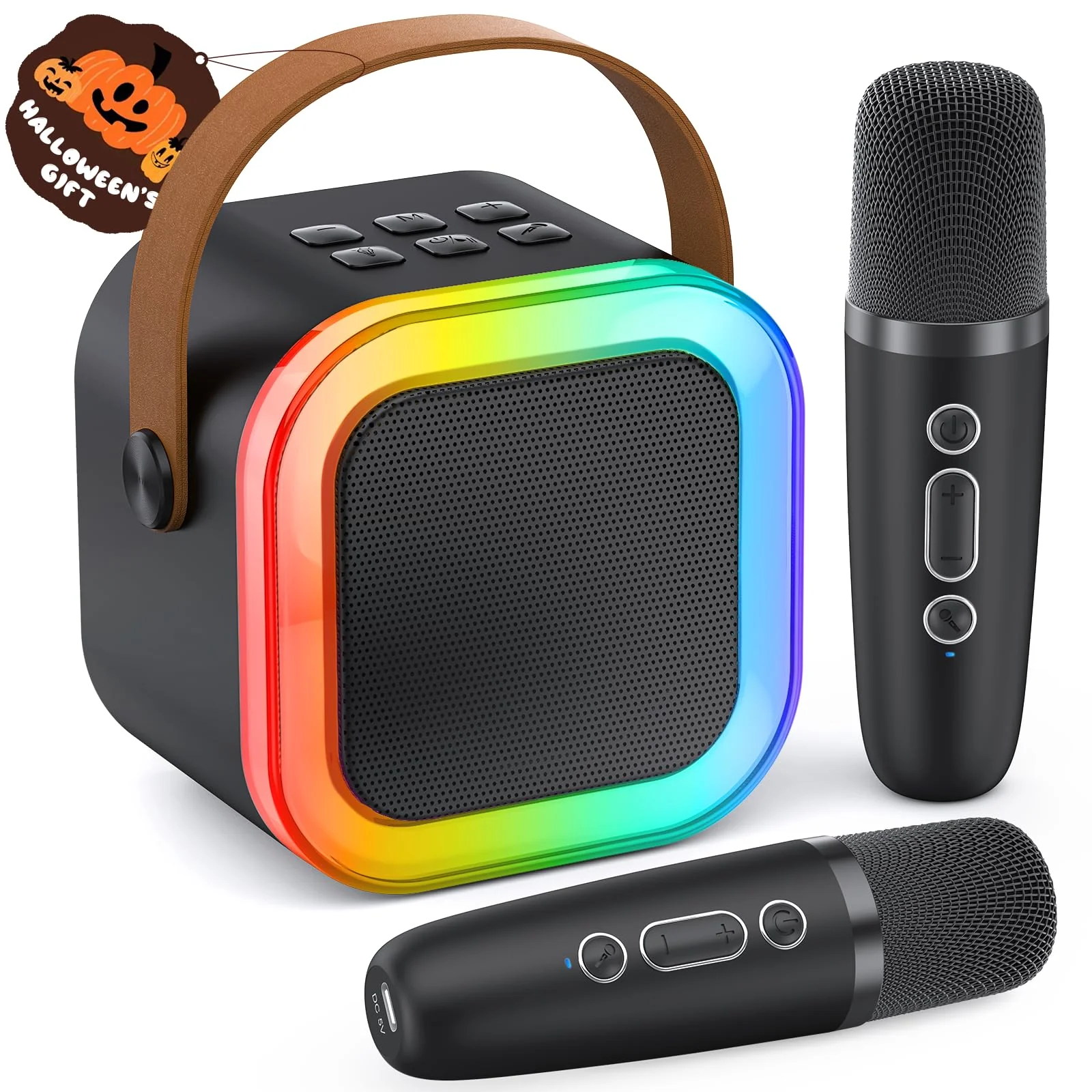 Mini Karaoke Machine for Kids Adults, Portable Bluetooth Speaker with 2 Wireless Karaoke Microphones,2025 TOP Birthday Gifts Toys for Boys 3,4, 5, 6, 7, 8+Years Old Toddler Karaoke Player Black