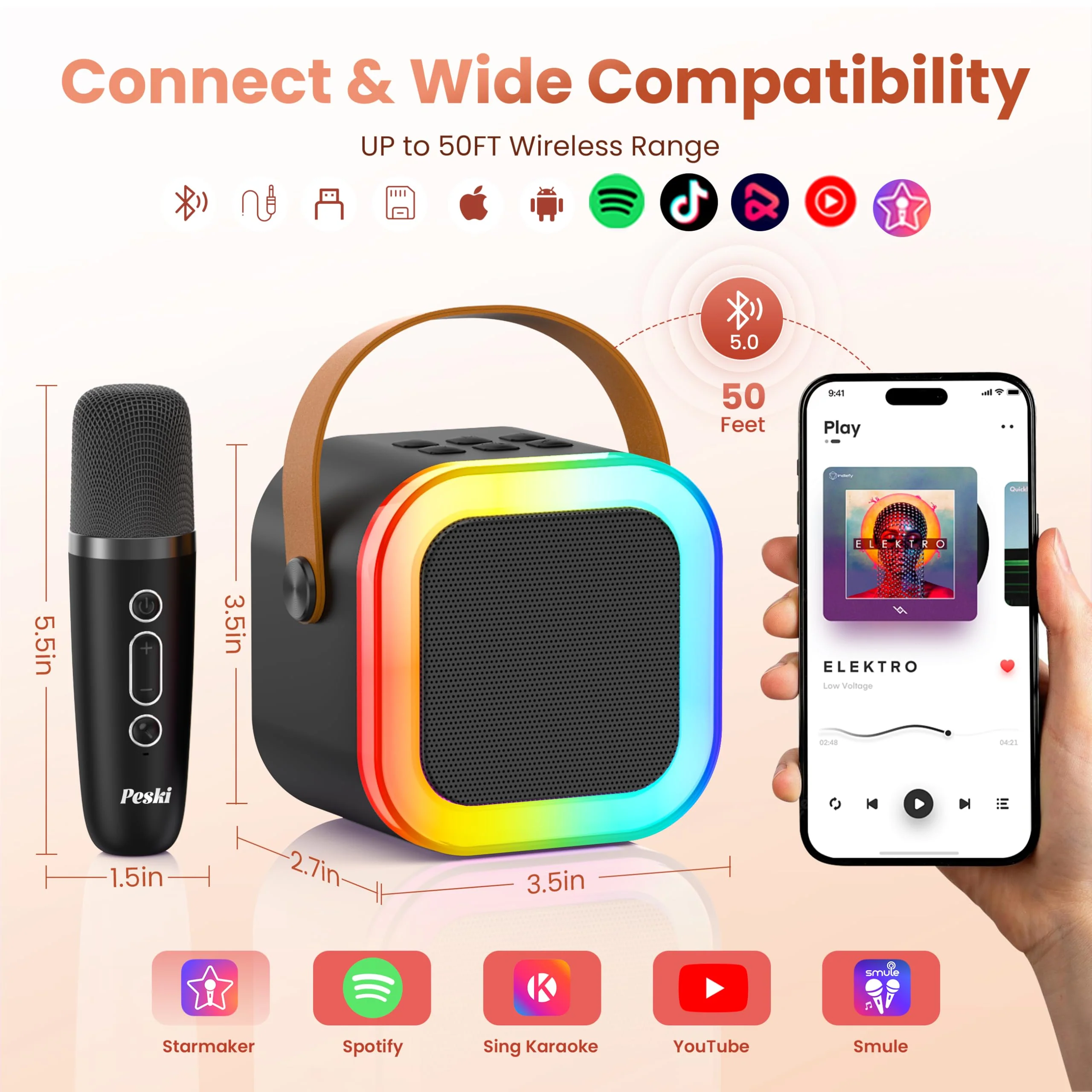 Mini Karaoke Machine for Kids Adults, Portable Bluetooth Speaker with 2 Wireless Karaoke Microphones,2025 TOP Birthday Gifts Toys for Boys 3,4, 5, 6, 7, 8+Years Old Toddler Karaoke Player Black - Image 3