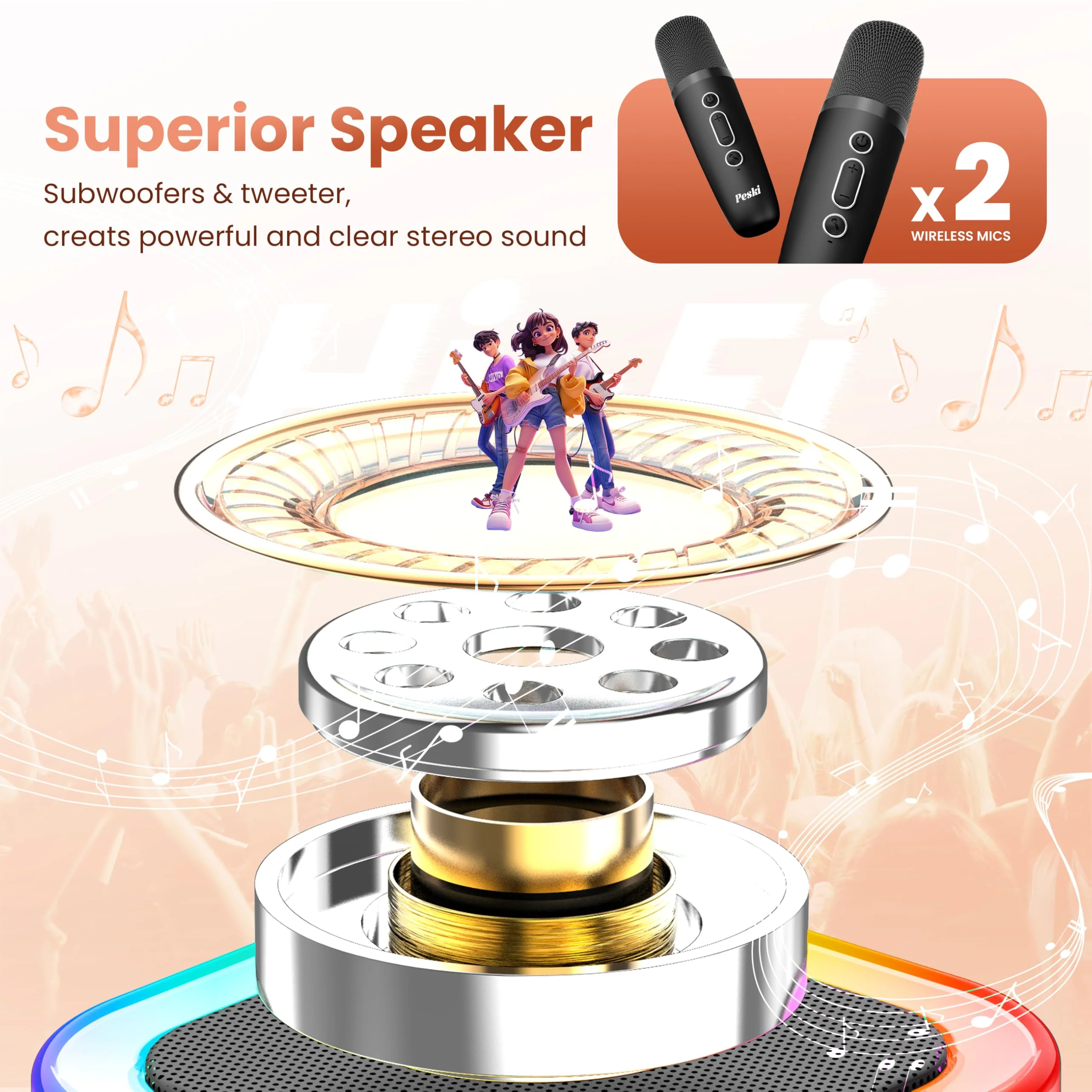 Mini Karaoke Machine for Kids Adults, Portable Bluetooth Speaker with 2 Wireless Karaoke Microphones,2025 TOP Birthday Gifts Toys for Boys 3,4, 5, 6, 7, 8+Years Old Toddler Karaoke Player Black - Image 4
