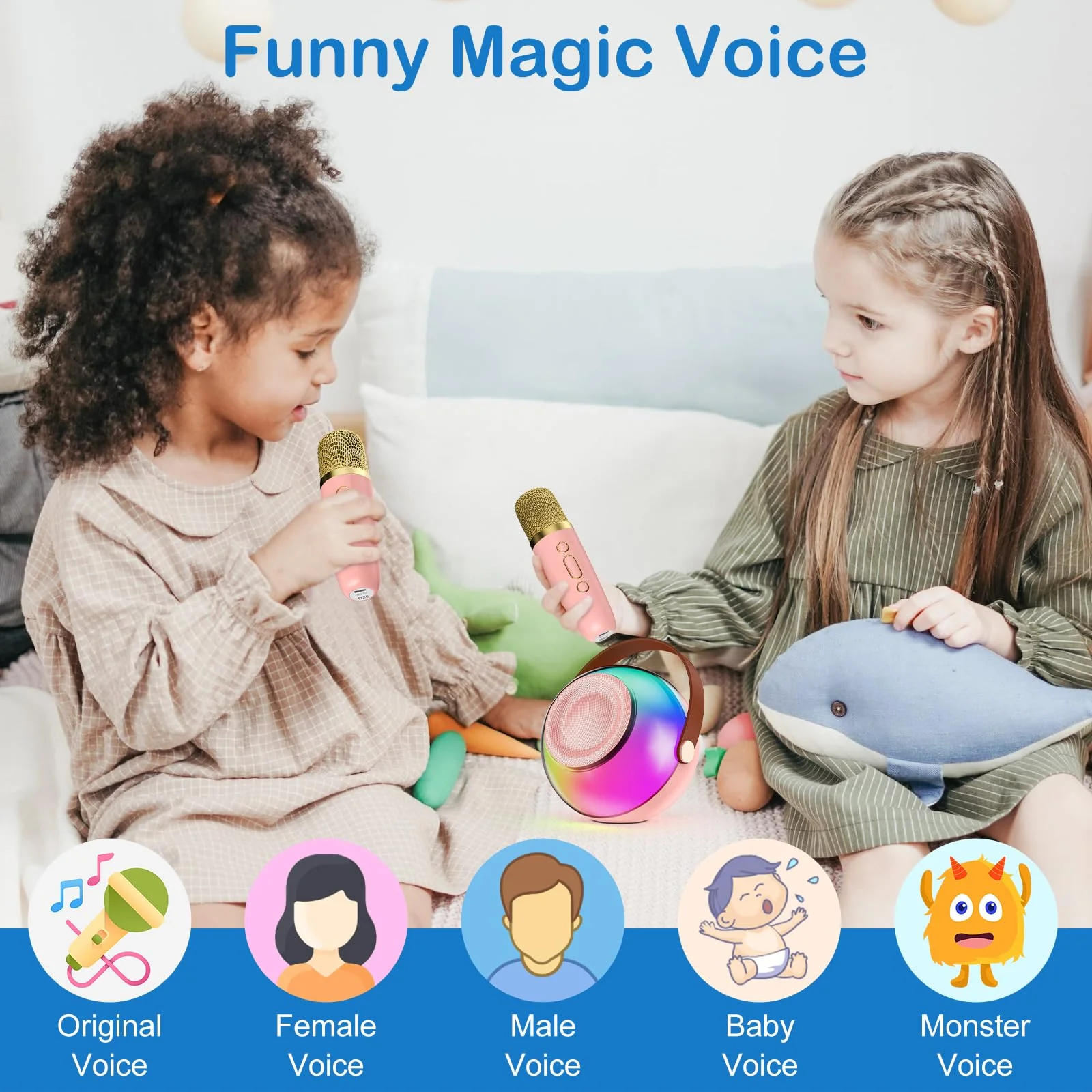 Mini Karaoke Machine for Kids Adults, Portable Bluetooth Speaker with 2 Wireless Microphones, Karaoke Toys for Family Party, Birthday Gifts for Girls Ages 4, 5, 6, 7, 8, 9, 10, 12+ (Pink, 2 Mics) Pink - Image 2