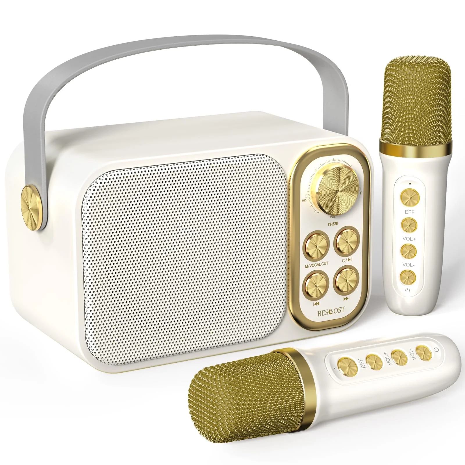 Mini Karaoke Machine for Kids Adults, Portable Bluetooth Speaker with 2 Wireless Microphones, Kids Karaoke Machine for Girls Boys, Toys Birthday Gifts for 3-12+ Years Old Toddler (White)