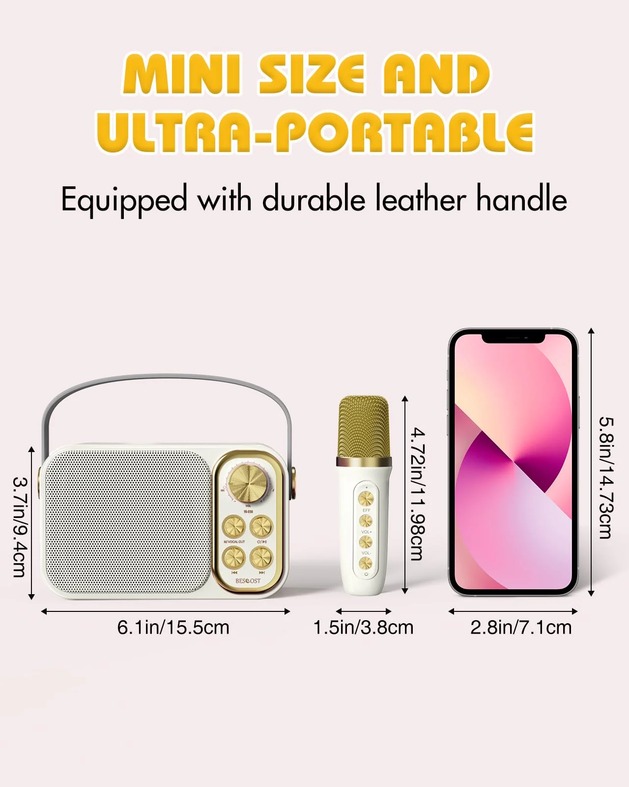 Mini Karaoke Machine for Kids Adults, Portable Bluetooth Speaker with 2 Wireless Microphones, Kids Karaoke Machine for Girls Boys, Toys Birthday Gifts for 3-12+ Years Old Toddler (White) - Image 2