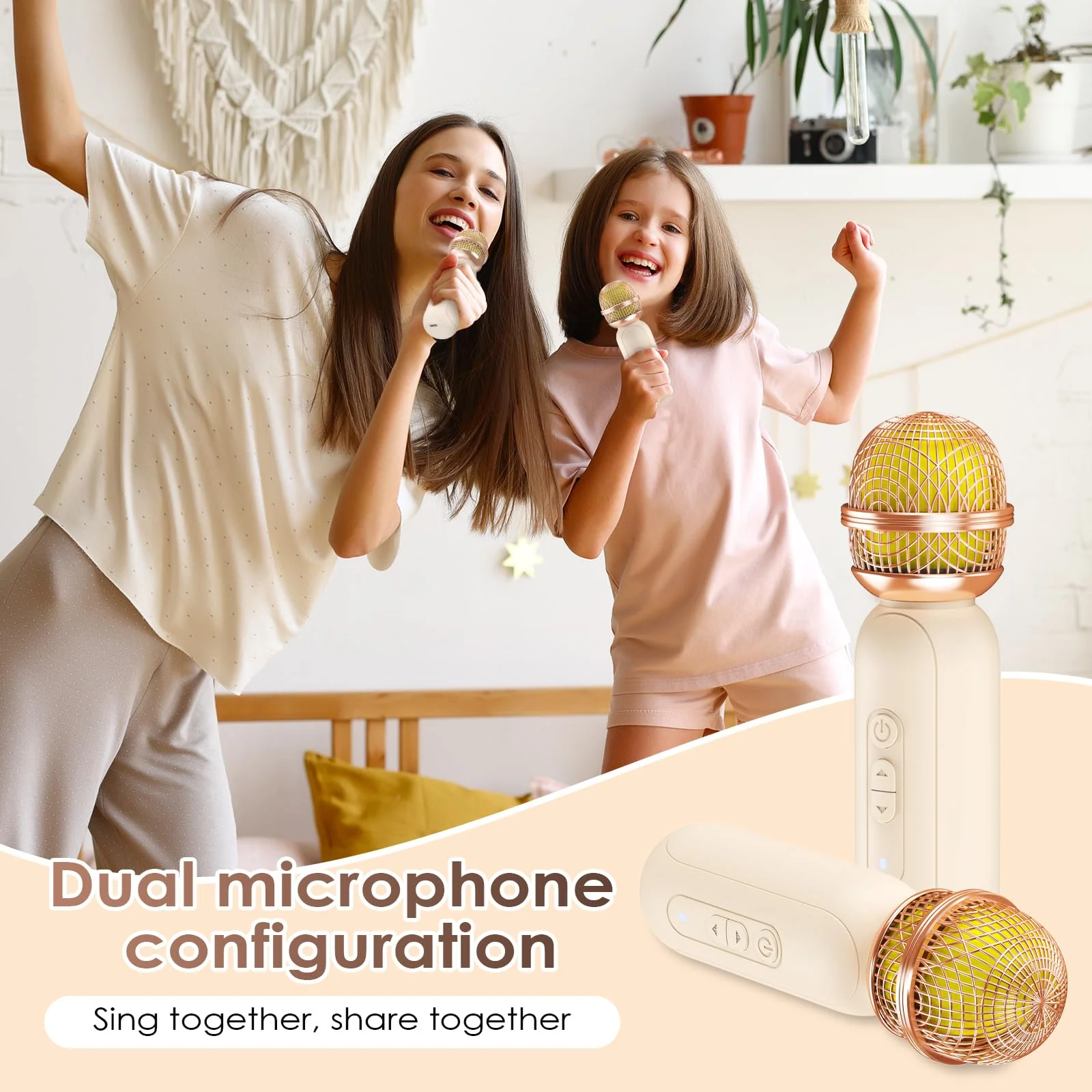 Mini Karaoke Machine for Kids & Adults with 2 Wireless Microphones Portable Karaoke Machine 2x5W Bluetooth Speaker Birthday Gift Toys Gifts for Kids Family Home Outdoor Party Cream - Image 2
