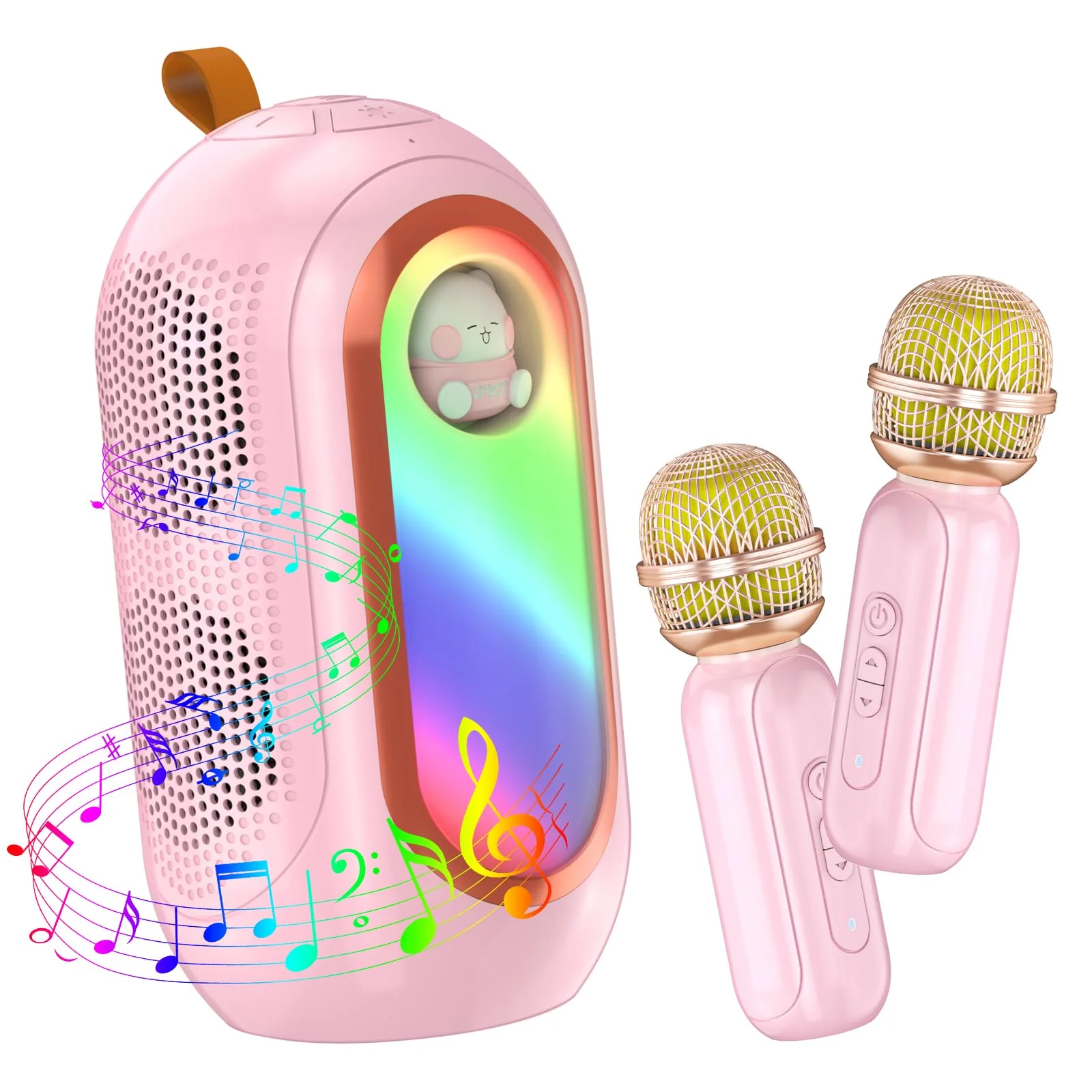 Mini Karaoke Machine for Kids & Adults with 2 Wireless Microphones Portable Karaoke Machine 2x5W Bluetooth Speaker Birthday Gift Toys Gifts for Kids Family Home Outdoor Party Pink