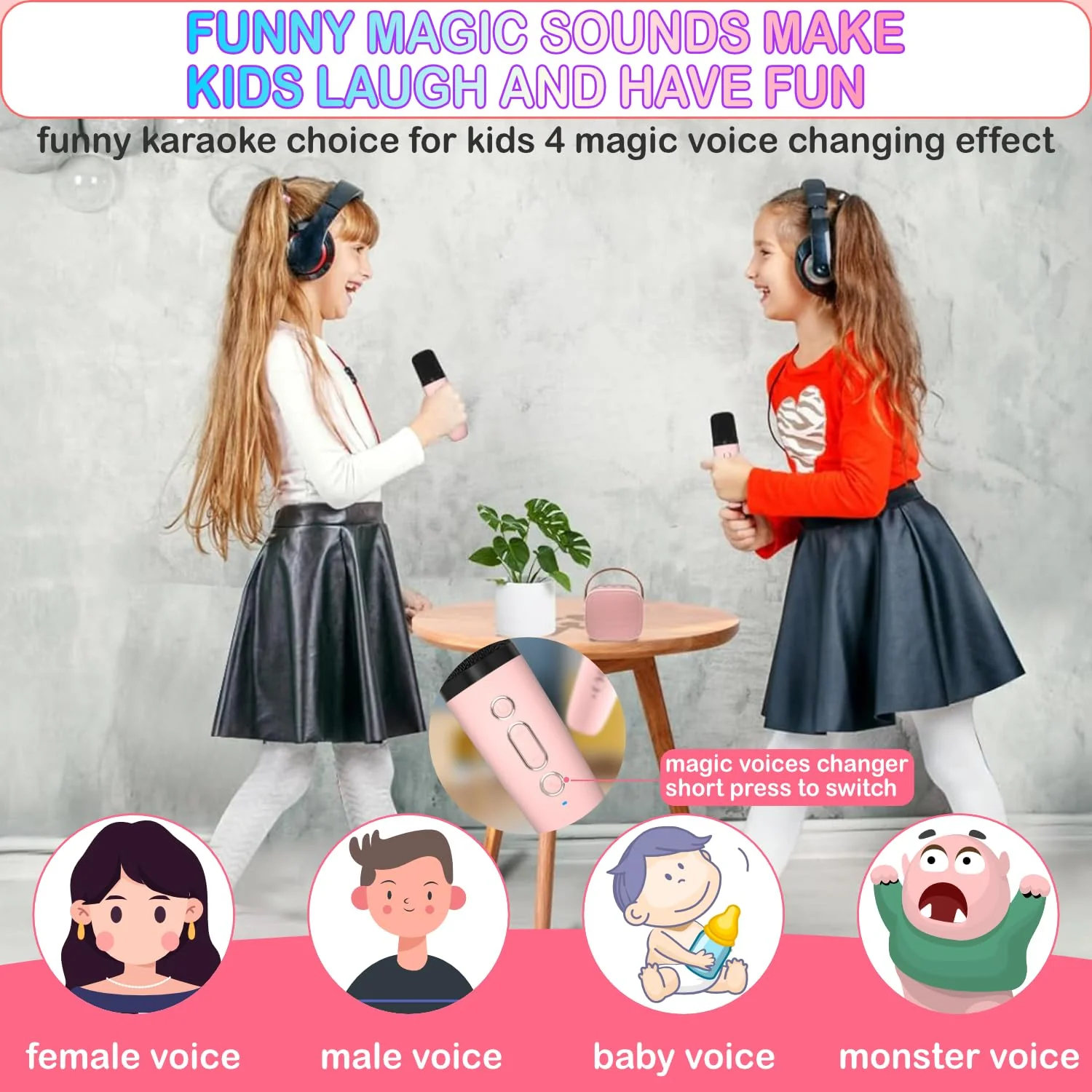 Mini Karaoke Machine for Kids Age 4-12, Bluetooth Speaker with 2 Wireless Microphone & LED Lights, Christmas Birthday Gifts for Girls Boys Kids Adults K1-2MIC-PINK - Image 2