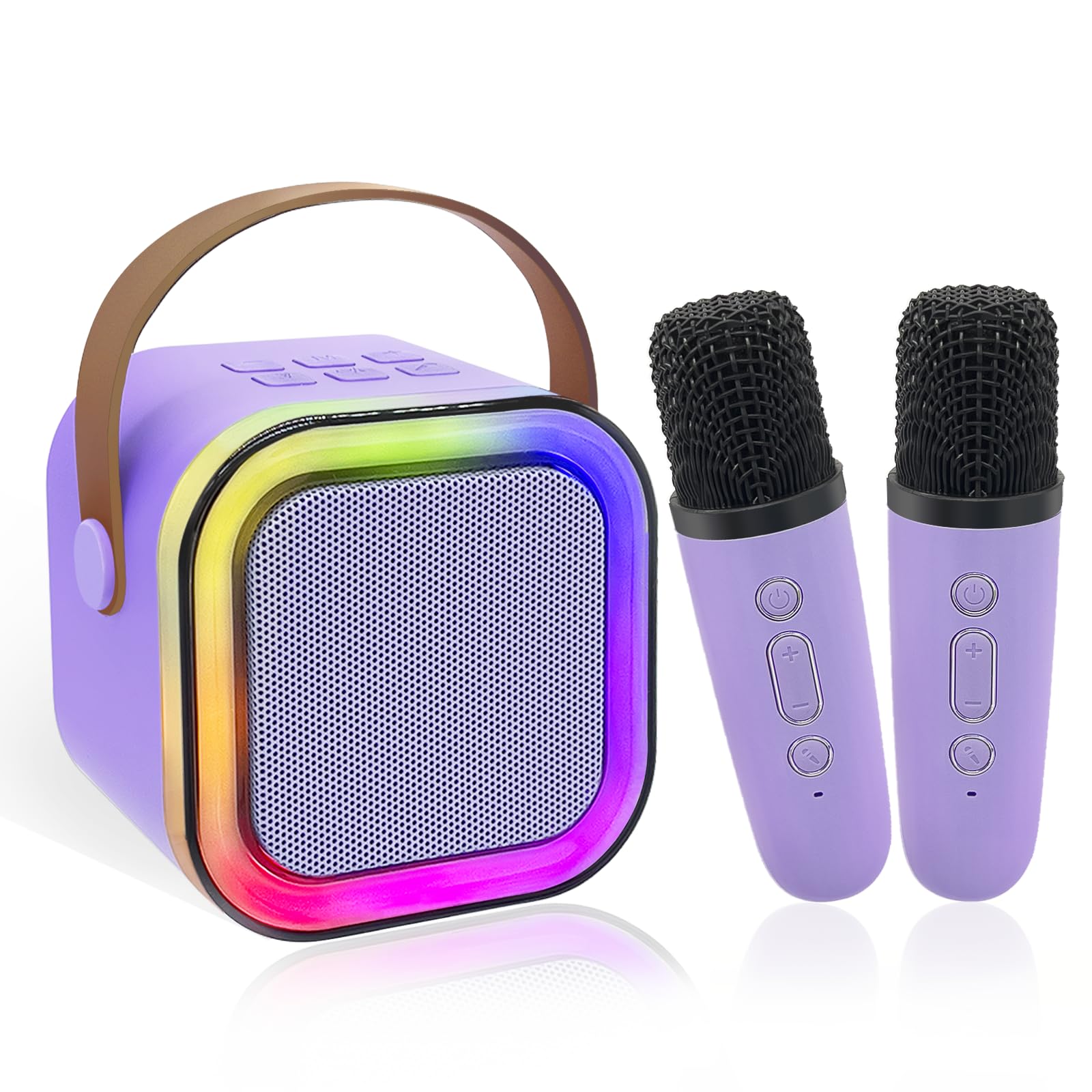 Mini Karaoke Machine for Kids, Birthday Easter Gifts Toys for Girls Boys Ages 3-12+, Portable Bluetooth Speaker with Upgraded 2 Wireless Microphones, Toddler Toys for Singing Home Party Family, Purple