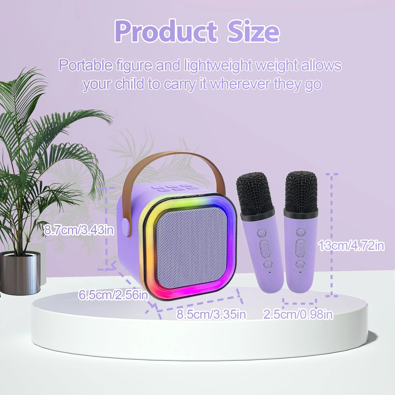 Mini Karaoke Machine for Kids, Birthday Easter Gifts Toys for Girls Boys Ages 3-12+, Portable Bluetooth Speaker with Upgraded 2 Wireless Microphones, Toddler Toys for Singing Home Party Family, Purple - Image 6