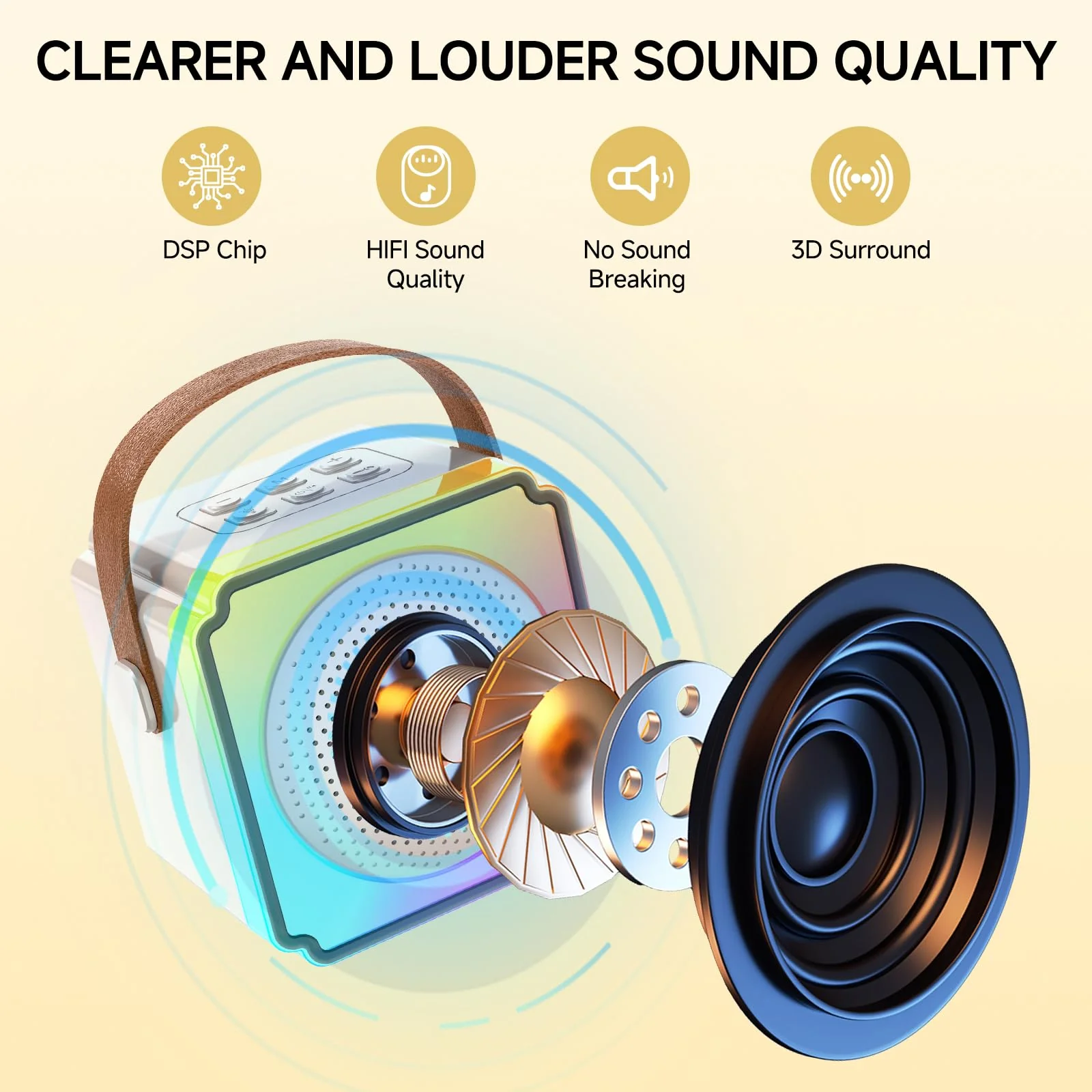 Mini Karaoke Machine for Kids,Portable Bluetooth Karaoke Machine with 2 Wireless Microphones, Kids Karaoke Machine for Birthday Home Party,Gift for Girls Boys（Beige） Beige - Image 3
