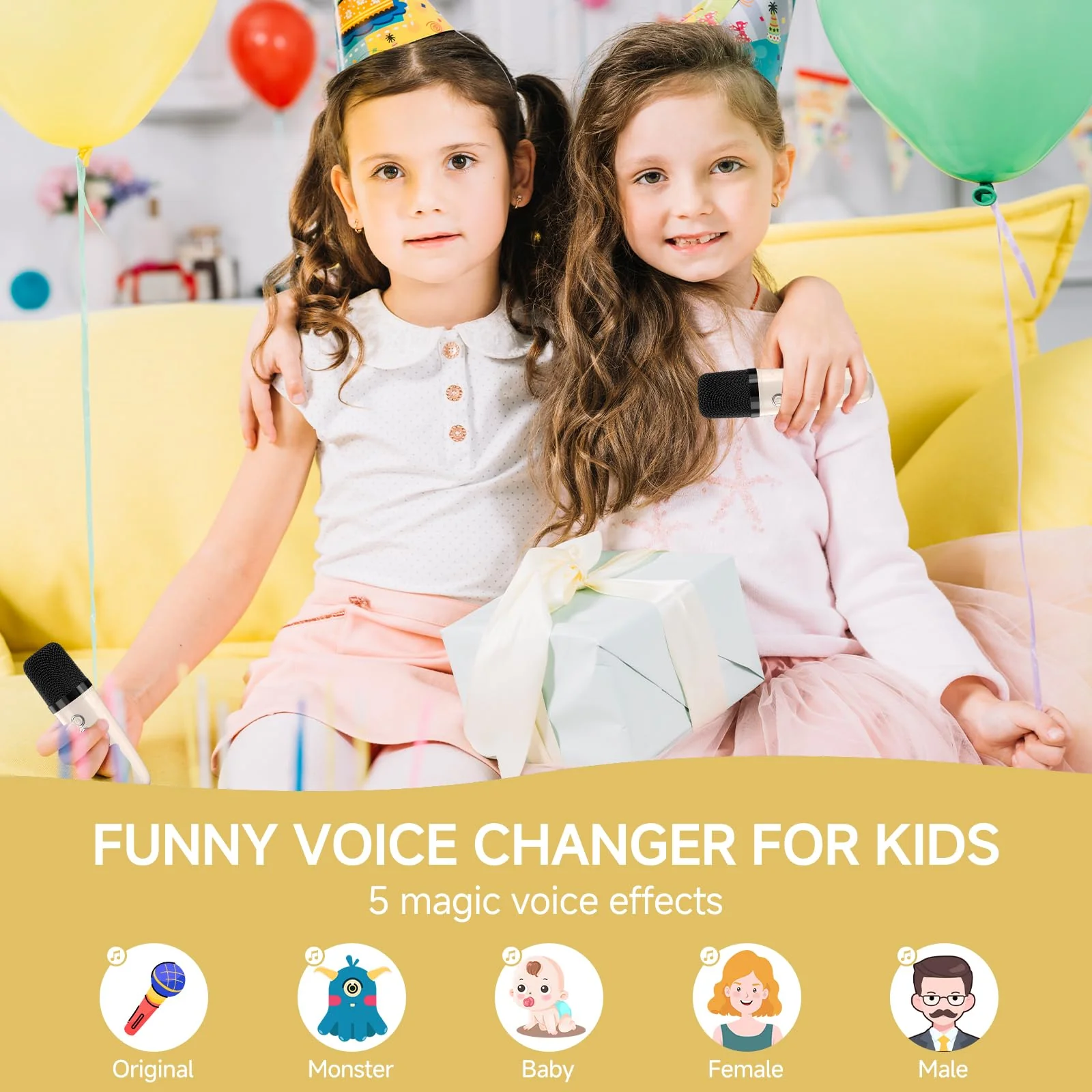 Mini Karaoke Machine for Kids,Portable Bluetooth Karaoke Machine with 2 Wireless Microphones, Kids Karaoke Machine for Birthday Home Party,Gift for Girls Boys（Beige） Beige - Image 5