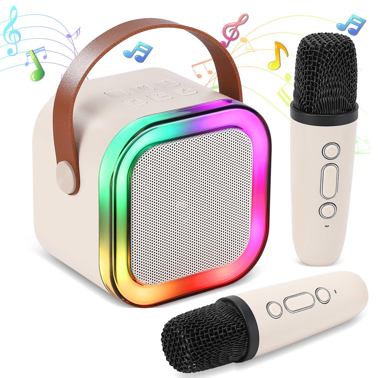 Mini Karaoke Machine for Kids, Portable Bluetooth Speaker with 2 Wireless Microphones,Christmas and Birthday Gifts Suitable for Girls Aged 4 to 12(White) white