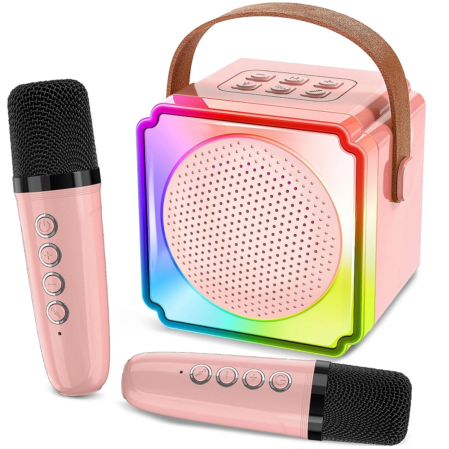 Mini Karaoke Machine for Kids with 2 Wireless Microphone for Kids, Kids Karaoke Machine for Girls Boys Kids Age 4-8-12, Kids Microphones for Singing, Toddler Karaoke Machine Girl(Pink) Pink