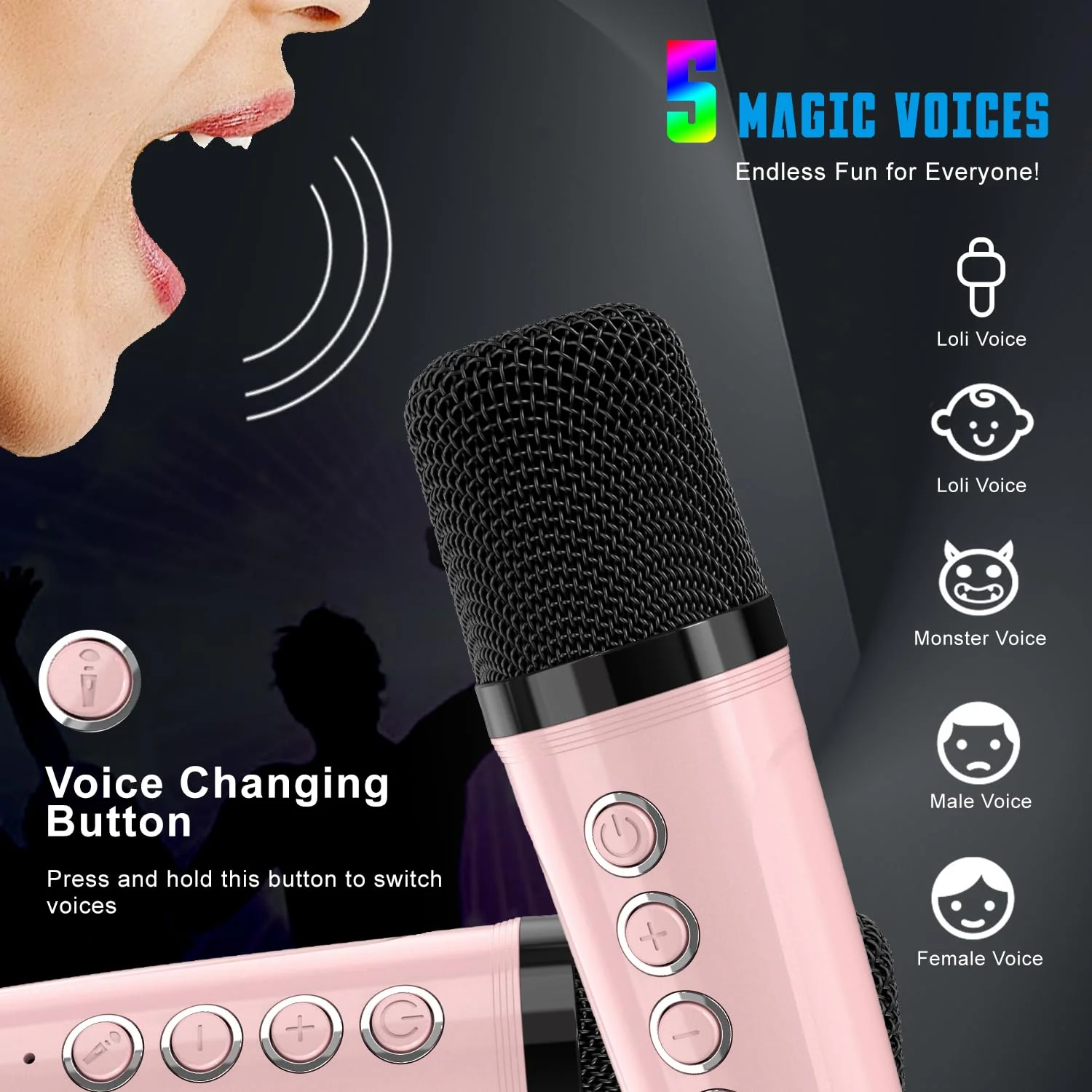 Mini Karaoke Machine for Kids with 2 Wireless Microphone for Kids, Kids Karaoke Machine for Girls Boys Kids Age 4-8-12, Kids Microphones for Singing, Toddler Karaoke Machine Girl(Pink) Pink - Image 3