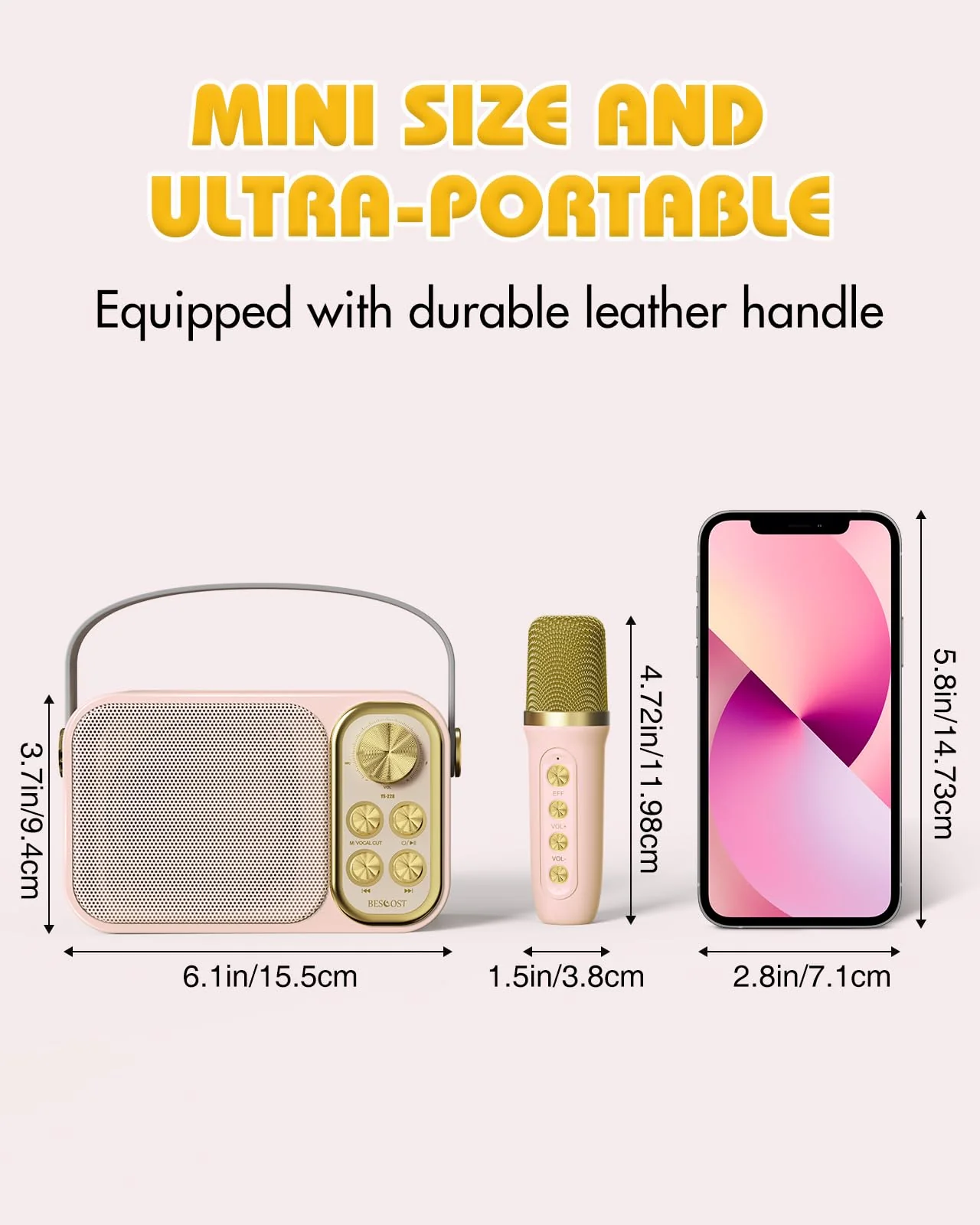 Mini Karaoke Machine for Kids with 2 Wireless Microphone, Portable Bluetooth Speaker, Kids Karaoke Machine to Sing Anywhere, for Girls, Ideal for Party, Birthday, Family Meeting Pink - Image 2