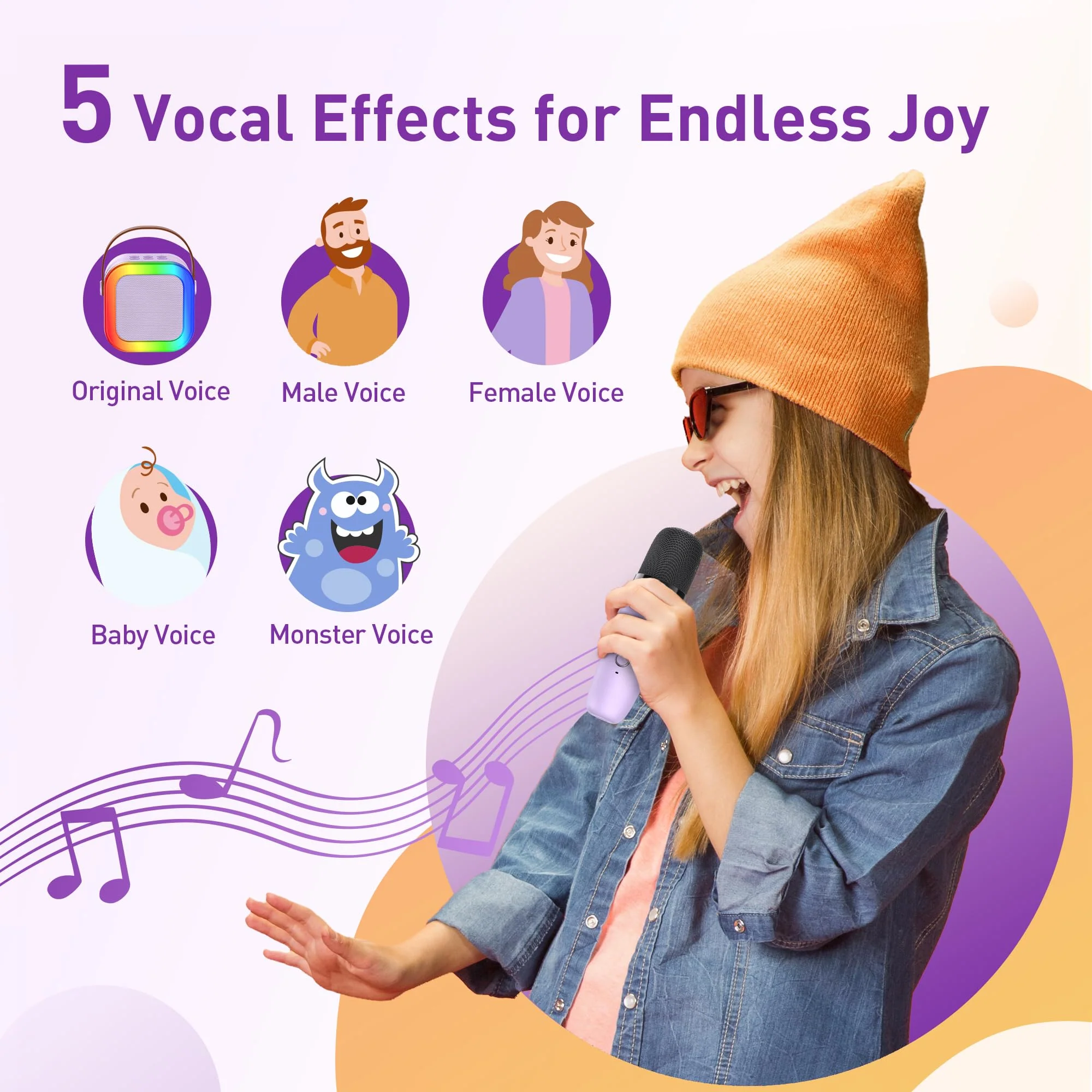 Mini Karaoke Machine: Mini Karaoke Machine with 2 Wireless Karaoke Microphones and Light for Family Home Party - Portable Singing Karaoke Speaker - Stage-subwoofers (Purple) Purple - Image 4
