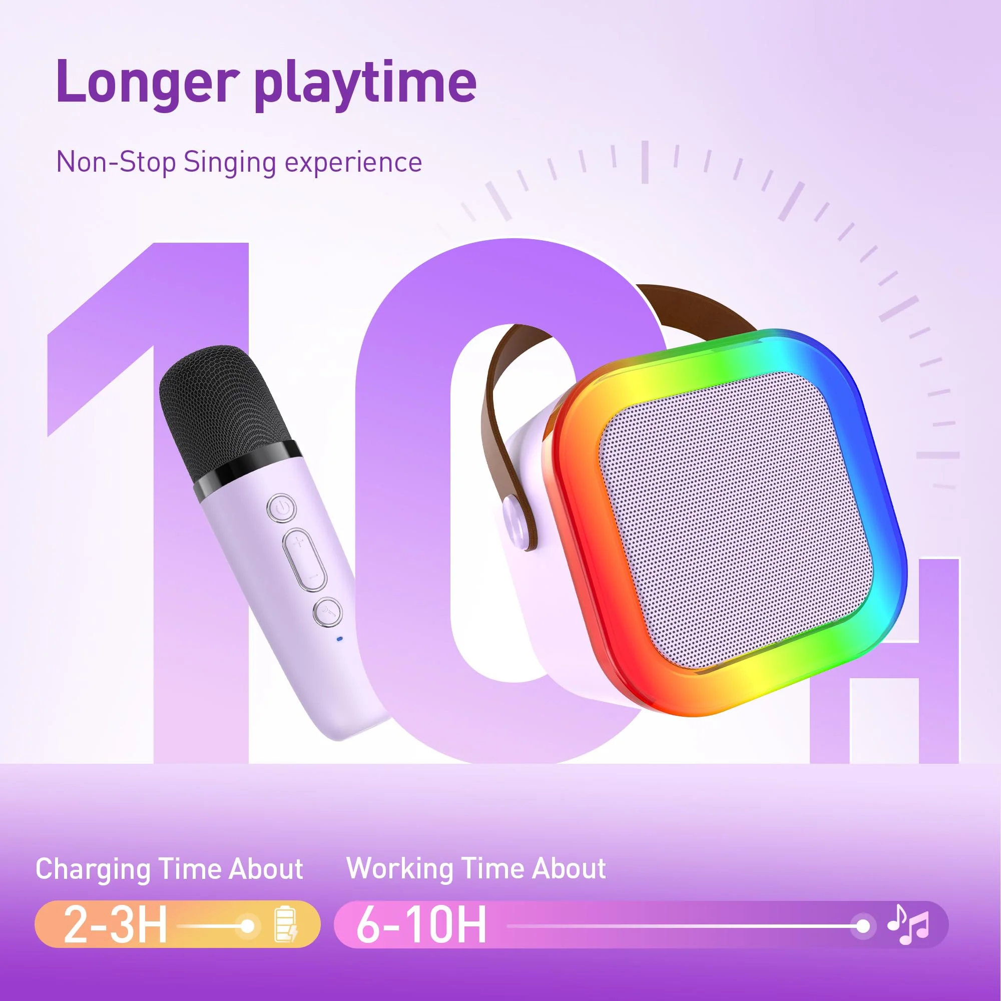 Mini Karaoke Machine: Mini Karaoke Machine with 2 Wireless Karaoke Microphones and Light for Family Home Party - Portable Singing Karaoke Speaker - Stage-subwoofers (Purple) Purple - Image 7