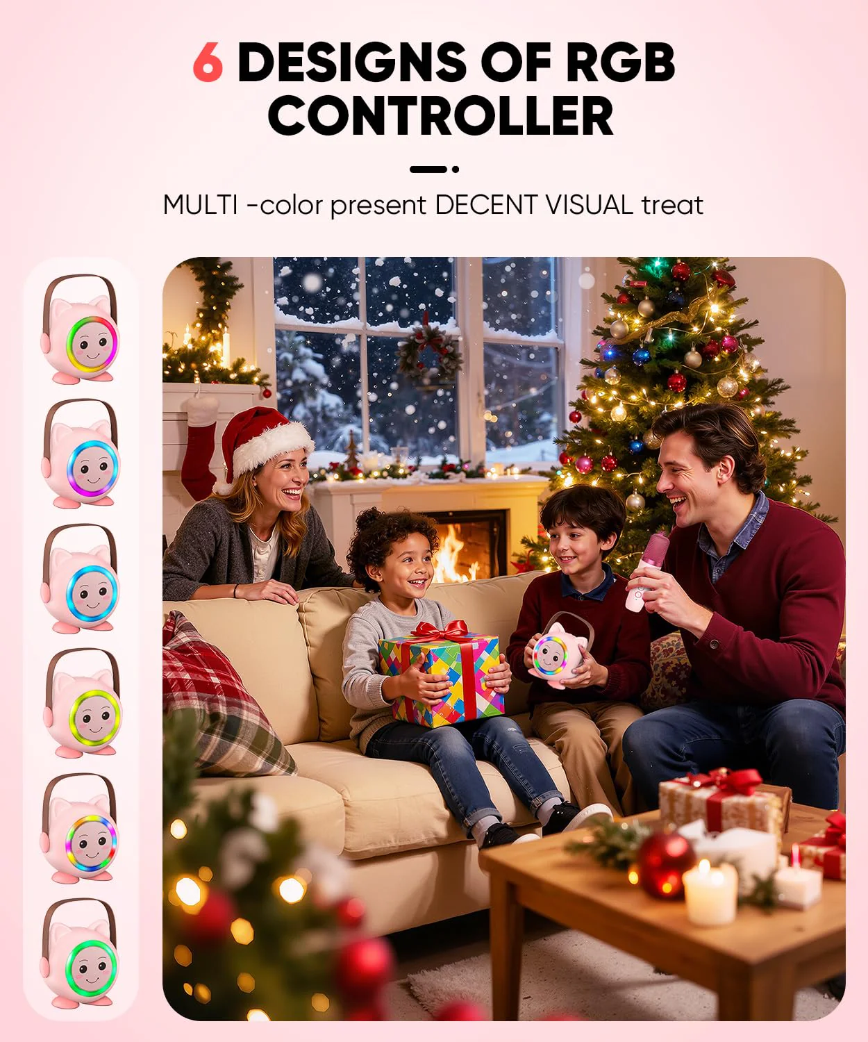 Mini Karaoke Machine Toy for Kids, Portable Karaoke Machine with 2 Wireless Microphone for 4,5,6,7,8,9,10,11,12+ Years Old Christmas Birthday Gifts Girls Boys (Pink) Pink 2 Mic - Image 8