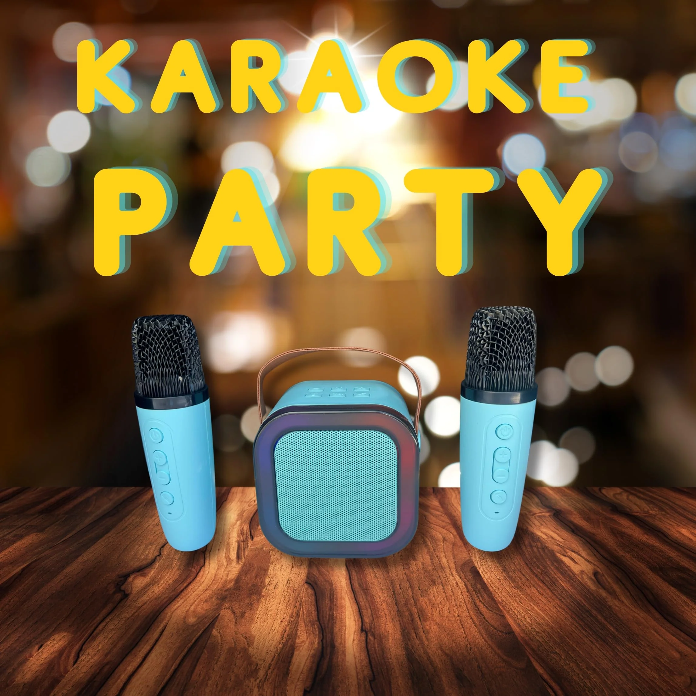 Mini Karaoke Machine with Two Microphones (Blue) Blue - Image 2
