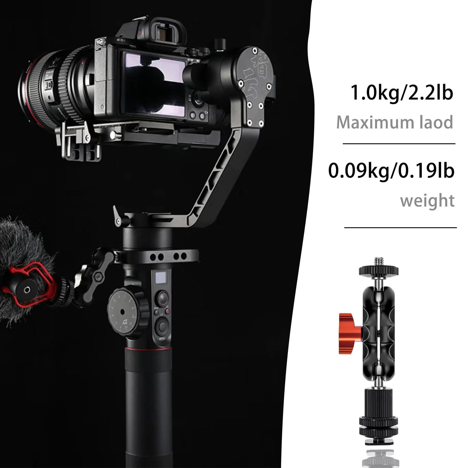Mini Magic Arm Multi-Function Double Ball Head with Cold Shoe Mount and 1/4’’-20 Screw for Monitor, LED Light, Microphone, Max Load up to 2kg/4.4lb - 2 Pieces - Image 3