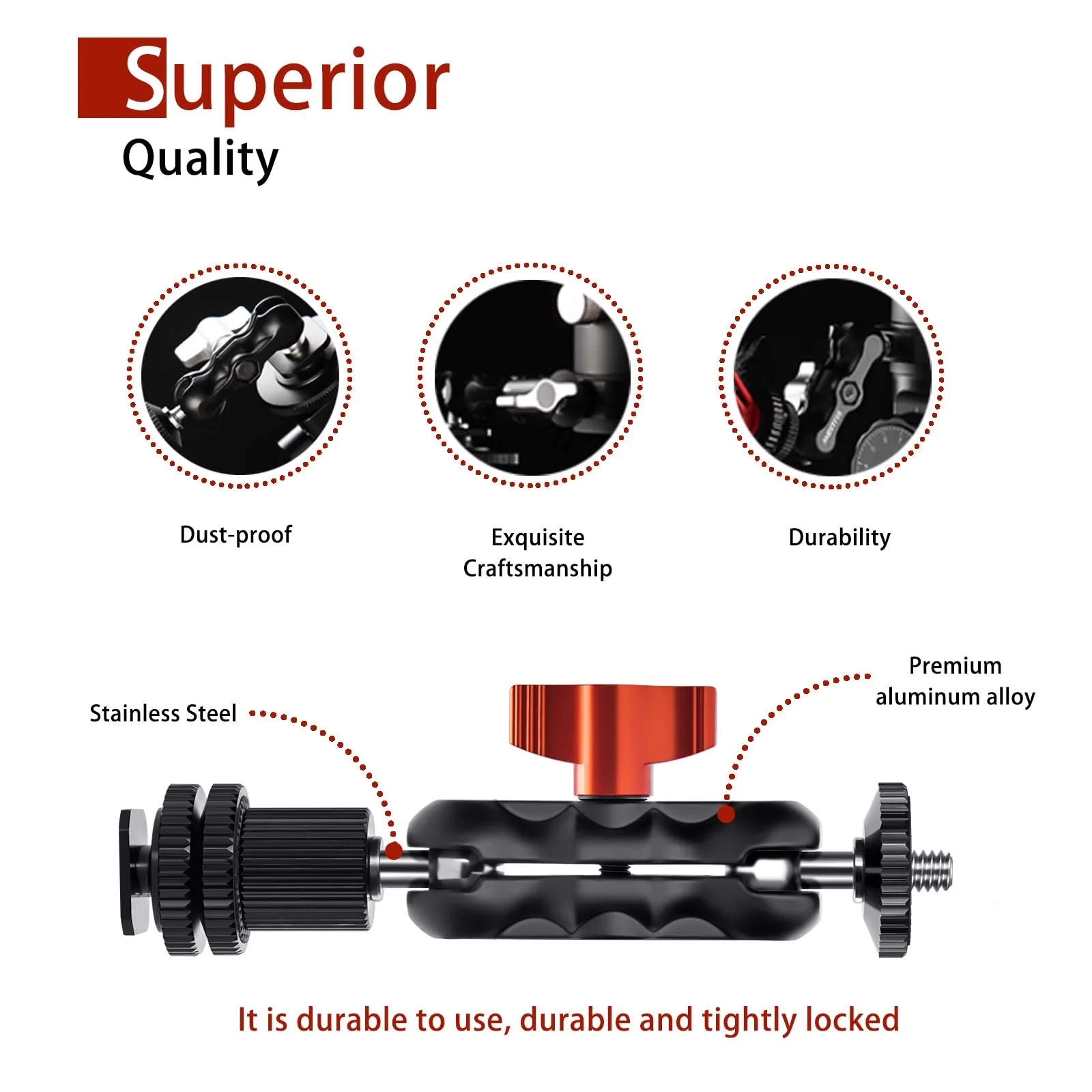 Mini Magic Arm Multi-Function Double Ball Head with Cold Shoe Mount and 1/4’’-20 Screw for Monitor, LED Light, Microphone, Max Load up to 2kg/4.4lb - 2 Pieces - Image 4