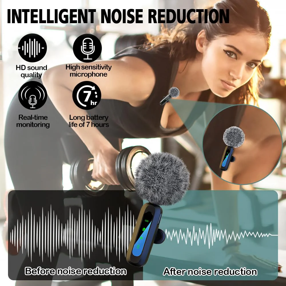 Mini Microphone,3 in 1 Wireless Lavalier Microphones for iPhone/iPad/Android/Camera(Lightning/USB/3.5 mm Jack),2 LED Display Bluetooth Microphone Mute/Noise for Video Recording Vlog,Youtube, Tiktok Black LED(3 in1) - Image 4