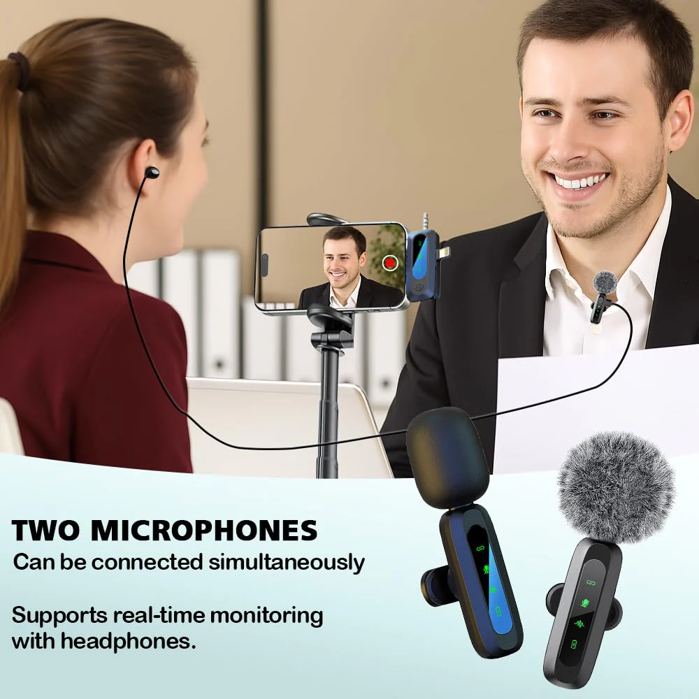 Mini Microphone,3 in 1 Wireless Lavalier Microphones for iPhone/iPad/Android/Camera(Lightning/USB/3.5 mm Jack),2 LED Display Bluetooth Microphone Mute/Noise for Video Recording Vlog,Youtube, Tiktok Black LED(3 in1) - Image 6