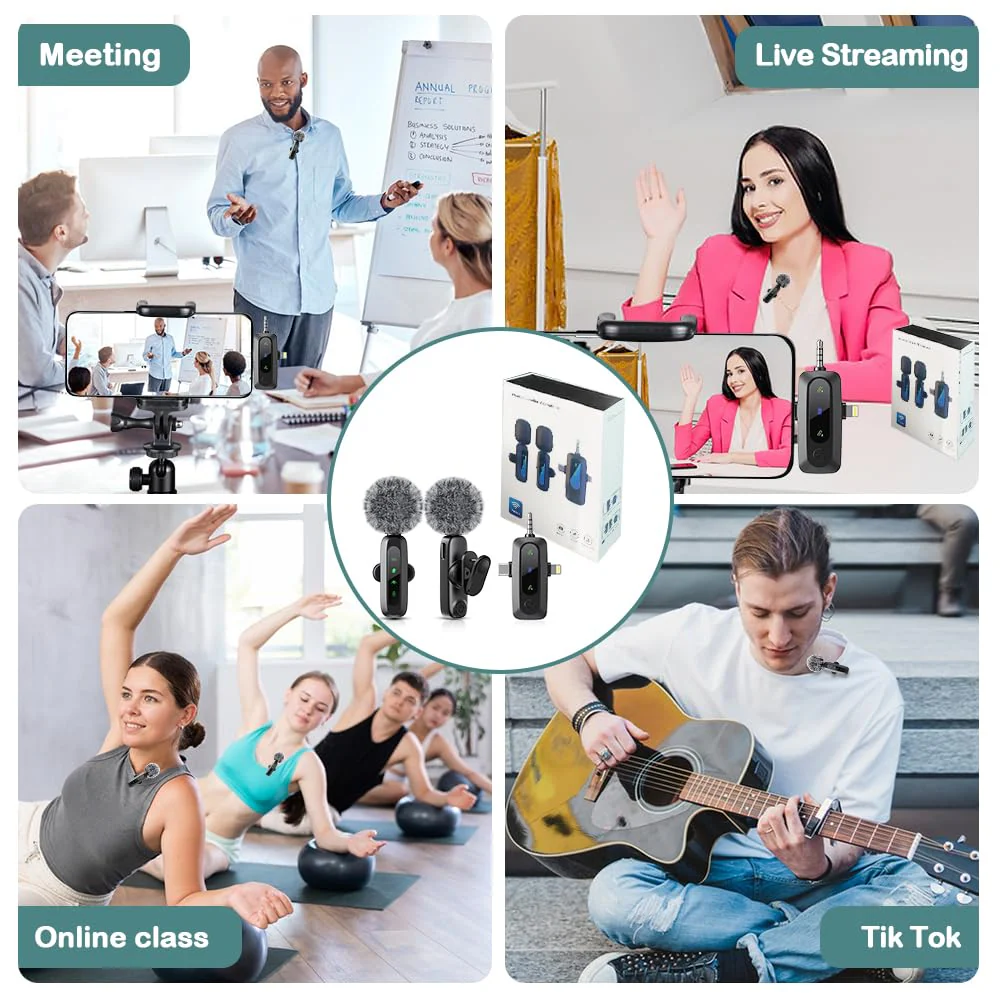 Mini Microphone,3 in 1 Wireless Lavalier Microphones for iPhone/iPad/Android/Camera(Lightning/USB/3.5 mm Jack),2 LED Display Bluetooth Microphone Mute/Noise for Video Recording Vlog,Youtube, Tiktok Black LED(3 in1) - Image 7