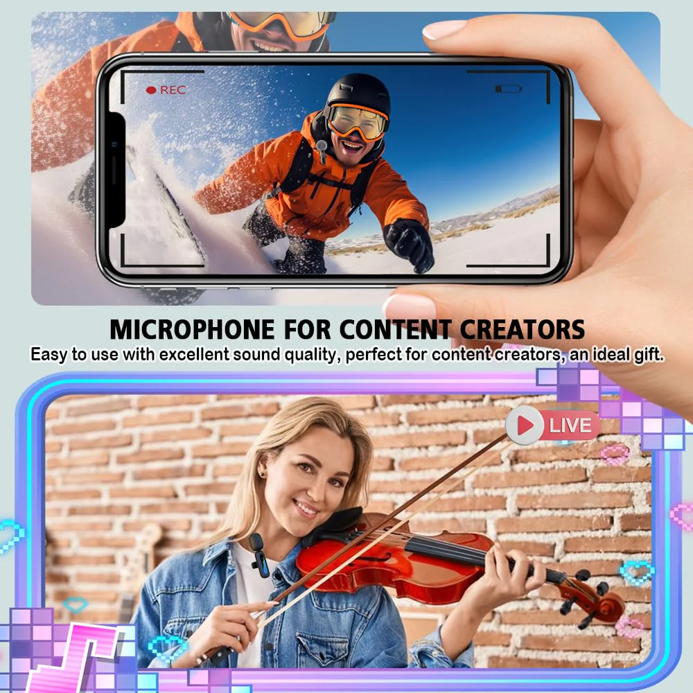 Mini Microphone,3 in 1 Wireless Lavalier Microphones for iPhone/iPad/Android/Camera(Lightning/USB/3.5 mm Jack),2 LED Display Bluetooth Microphone Mute/Noise for Video Recording Vlog,Youtube, Tiktok Black LED(3 in1) - Image 8