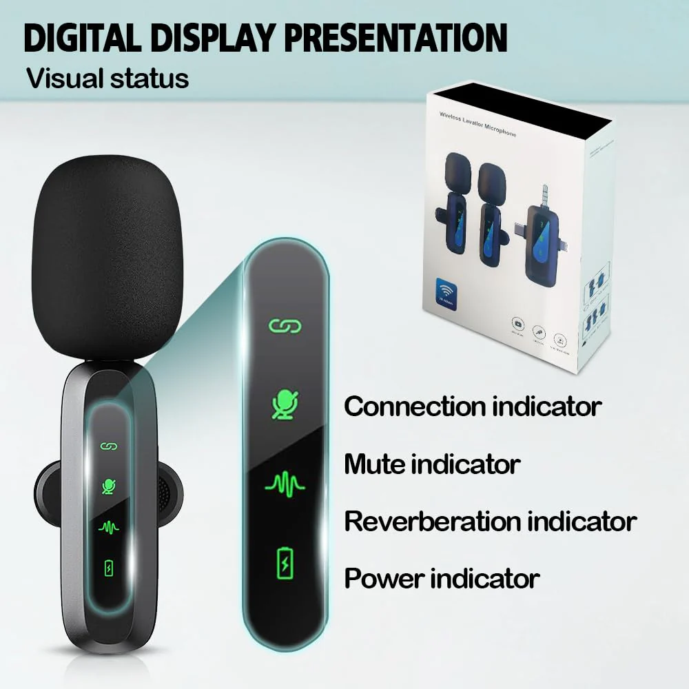Mini Microphone,3 in 1 Wireless Lavalier Microphones for iPhone/iPad/Android/Camera(Lightning/USB/3.5 mm Jack),2 LED Display Bluetooth Microphone Mute/Noise for Video Recording Vlog,Youtube, Tiktok Black LED(3 in1) - Image 9