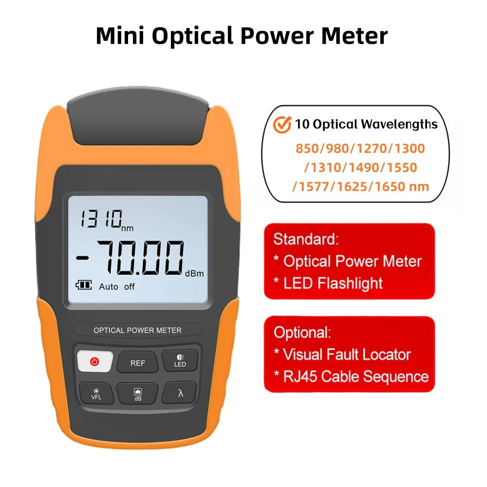 Mini Optical Power Meter,4-in-1 Portable Fiber Optical Power Meter with Universal FC/SC/ST Interface and Built-in 2Mw Visual Fault Locator,10 Wavelengths OPM530-07 - Image 2