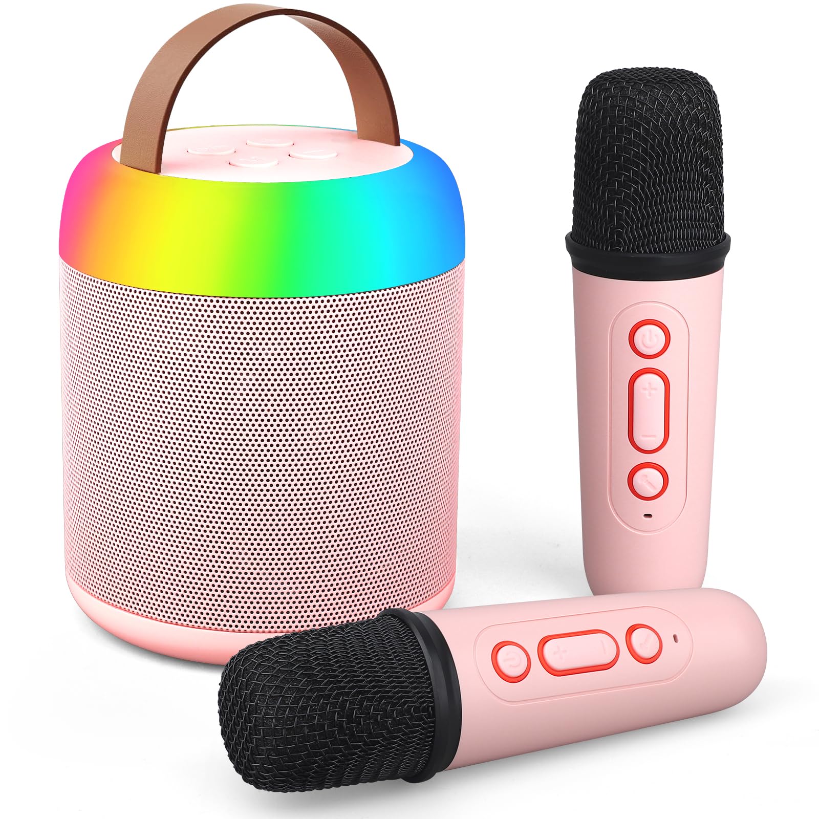 Mini Party Karaoke Machine Toy for Kids Audlts, Portable Led Karaoke Toy Speaker with 2 Wireless Microphones for Girls Boys Birthday, Holiday Stocking Stuffer Party Favors Supplies PINK