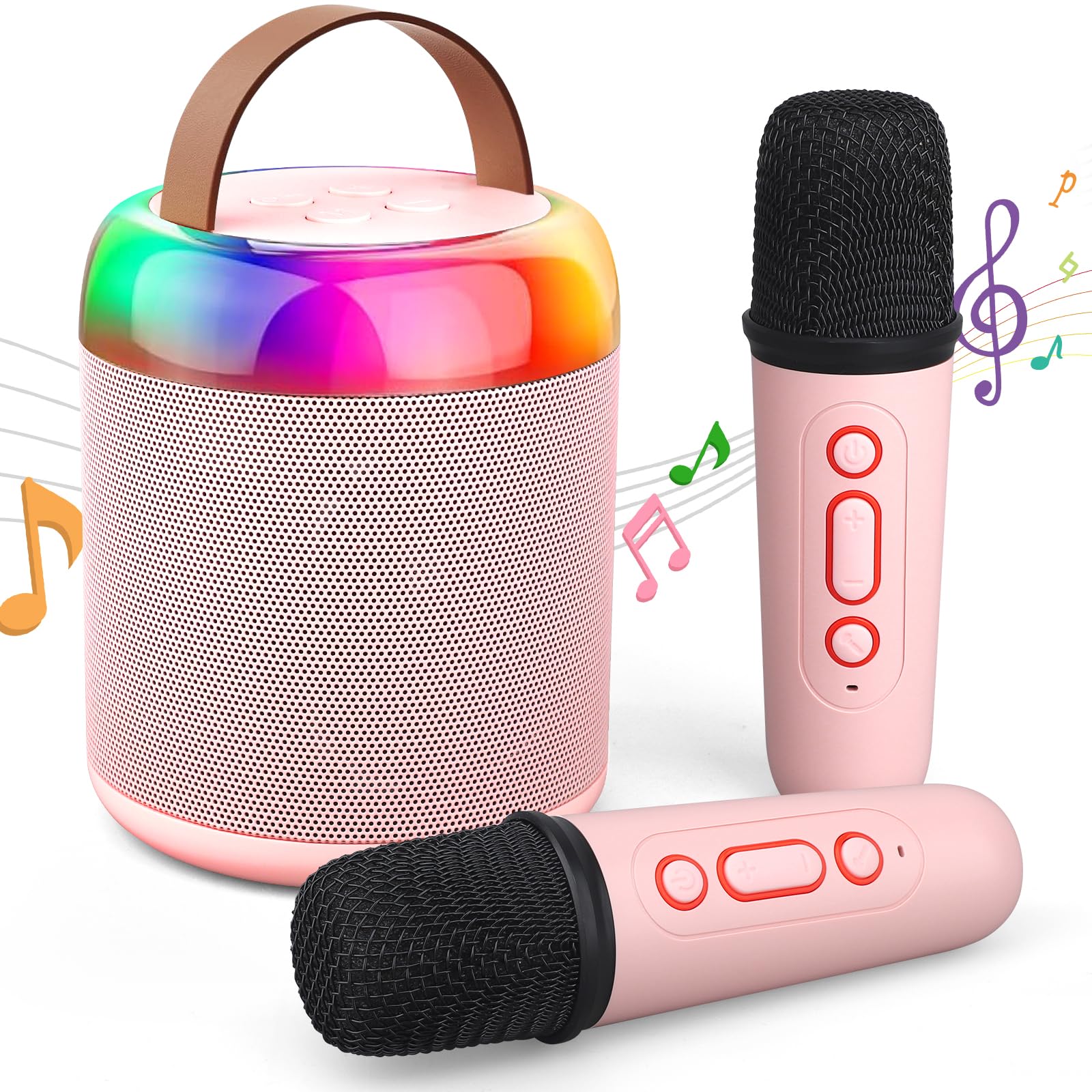 Mini Party Karaoke Machine Toy for Kids Audlts, Portable Led Karaoke Toy Speaker with 2 Wireless Microphones for Girls Boys Birthday, Holiday Stocking Stuffer Party Favors Supplies PINK - Image 7