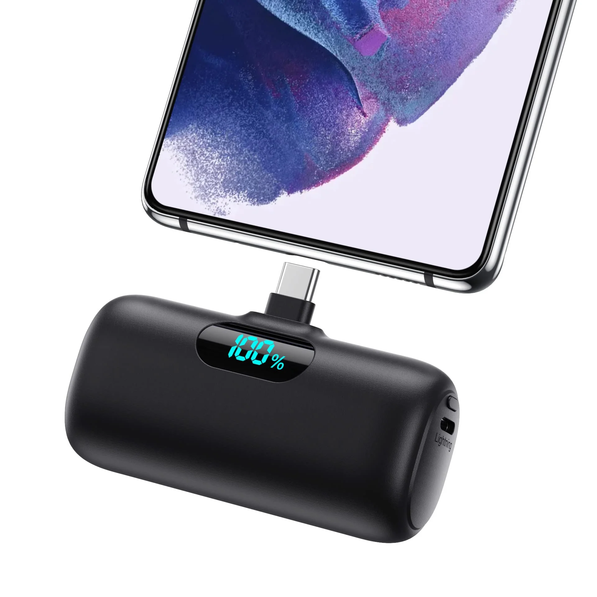 Mini Portable Charger 5000mAh Power Bank,15W PD USB C Cell Phone Portable Power,LCD Display Battery Pack Compatible With iPhone 16/15/15 Plus/15 Pro/15 Pro Max/Android/Samsung/Moto/LG(Type-C Only) Black