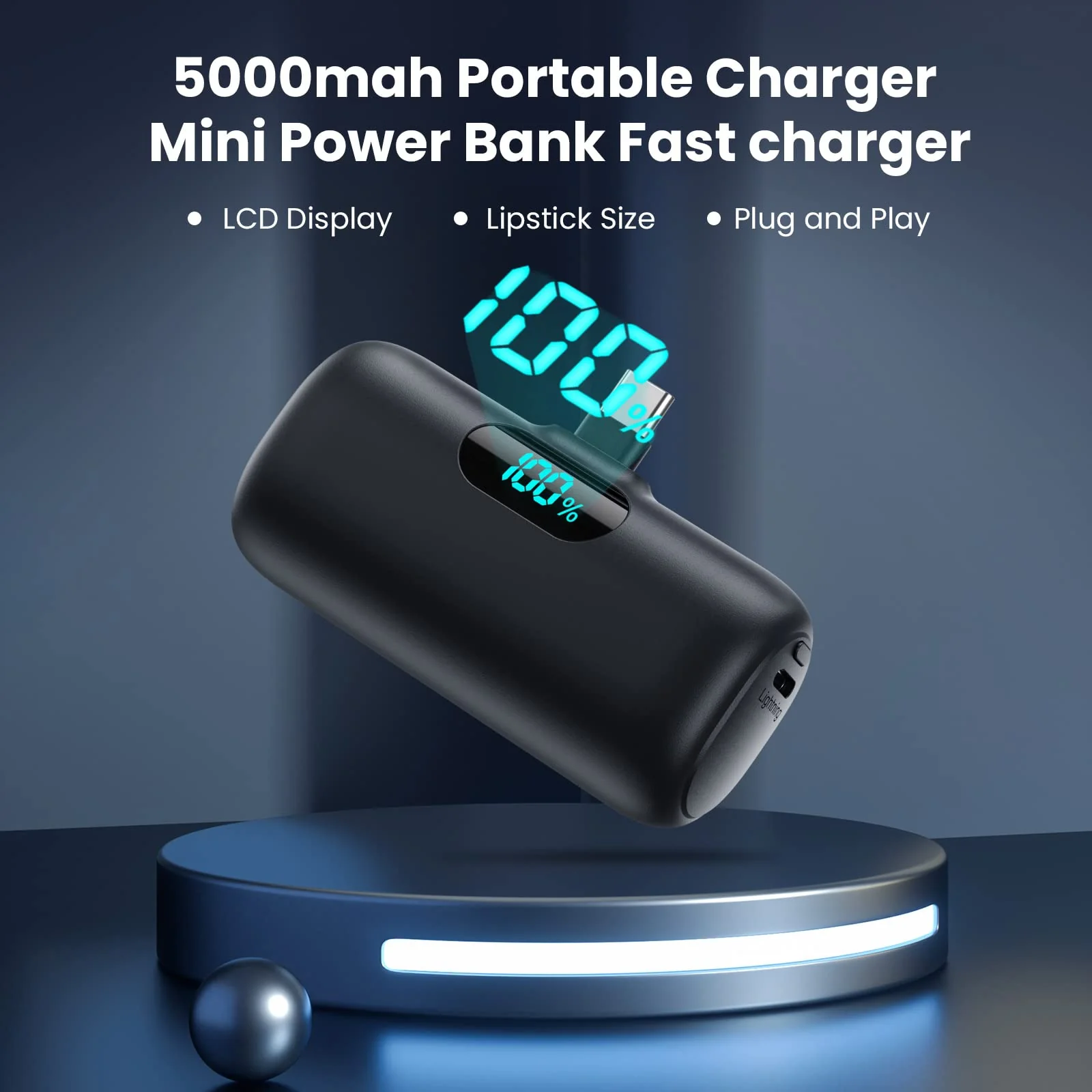 Mini Portable Charger 5000mAh Power Bank,15W PD USB C Cell Phone Portable Power,LCD Display Battery Pack Compatible With iPhone 16/15/15 Plus/15 Pro/15 Pro Max/Android/Samsung/Moto/LG(Type-C Only) Black - Image 6